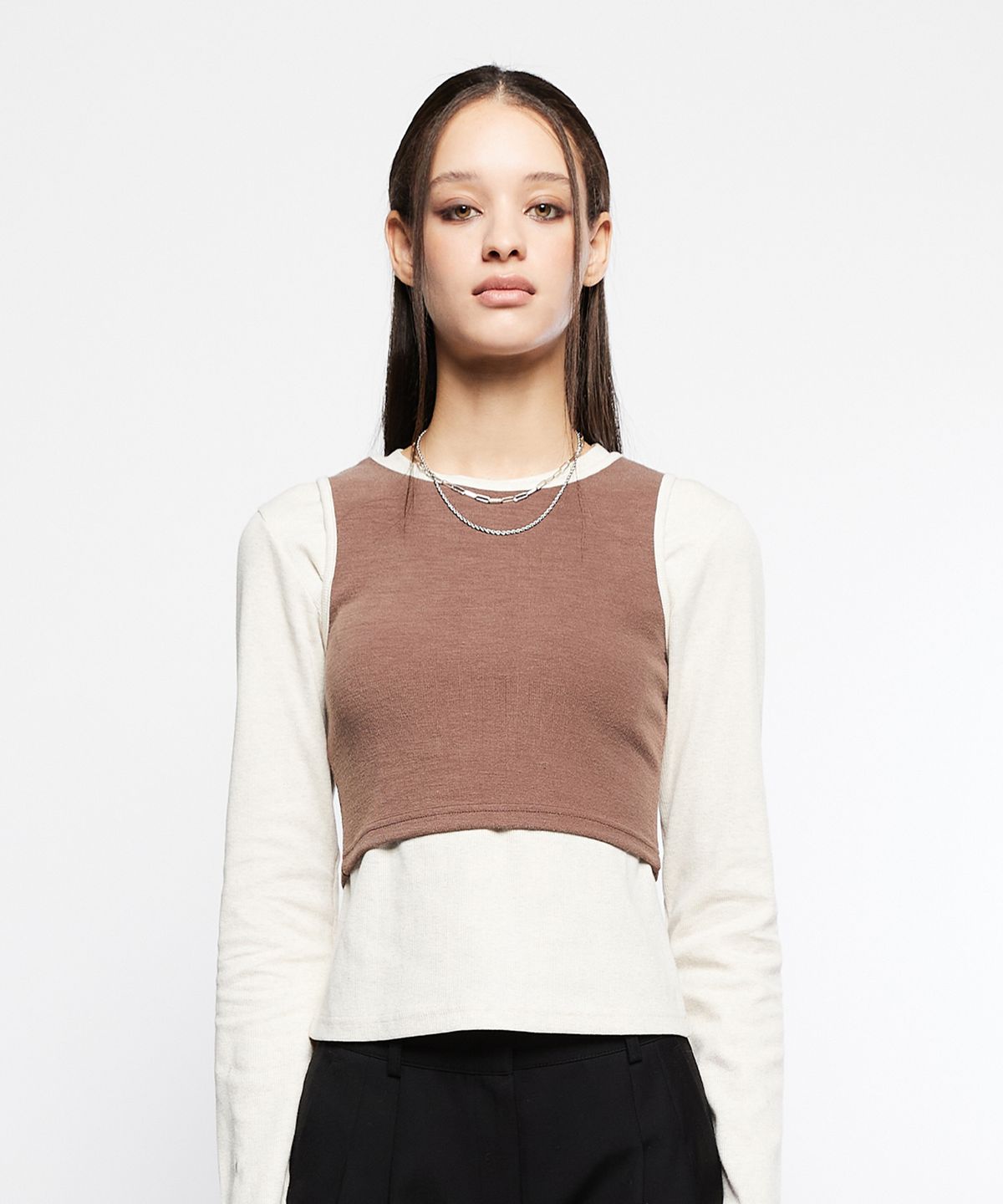 라티젠(LARTIGENT) L7 SLIM LAYERED T-SHIRT SET(BROWN)