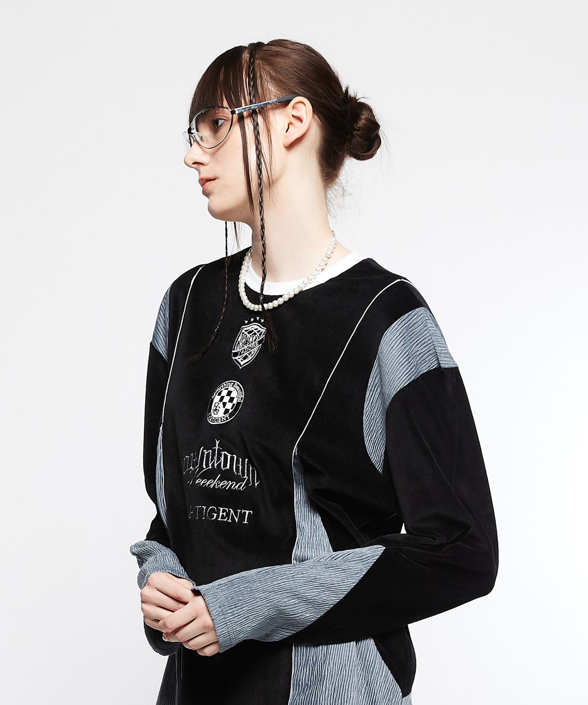 라티젠(LARTIGENT) L7 BLOCK VELOUR TOP(BLACK)