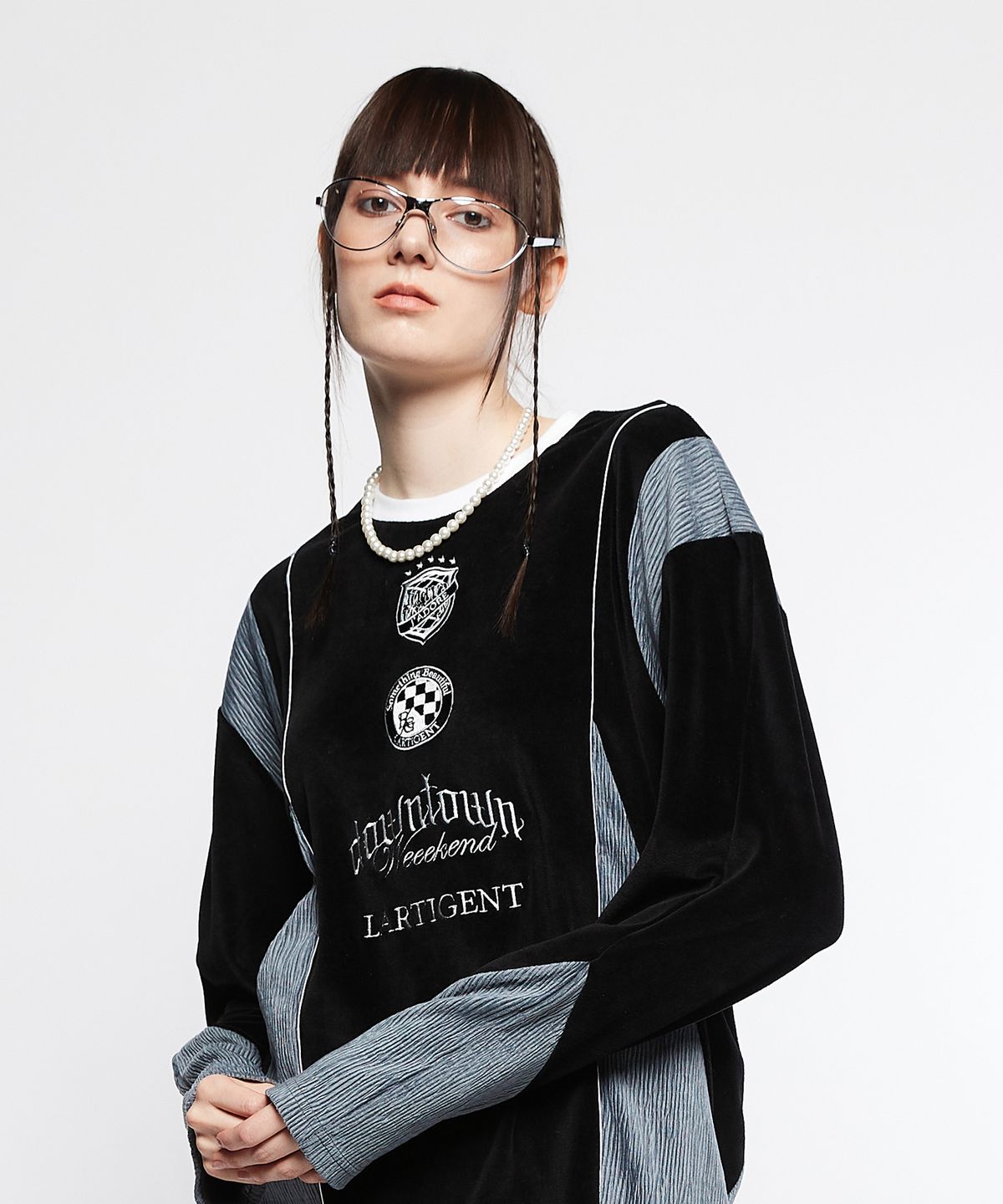 라티젠(LARTIGENT) L7 BLOCK VELOUR TOP(BLACK)
