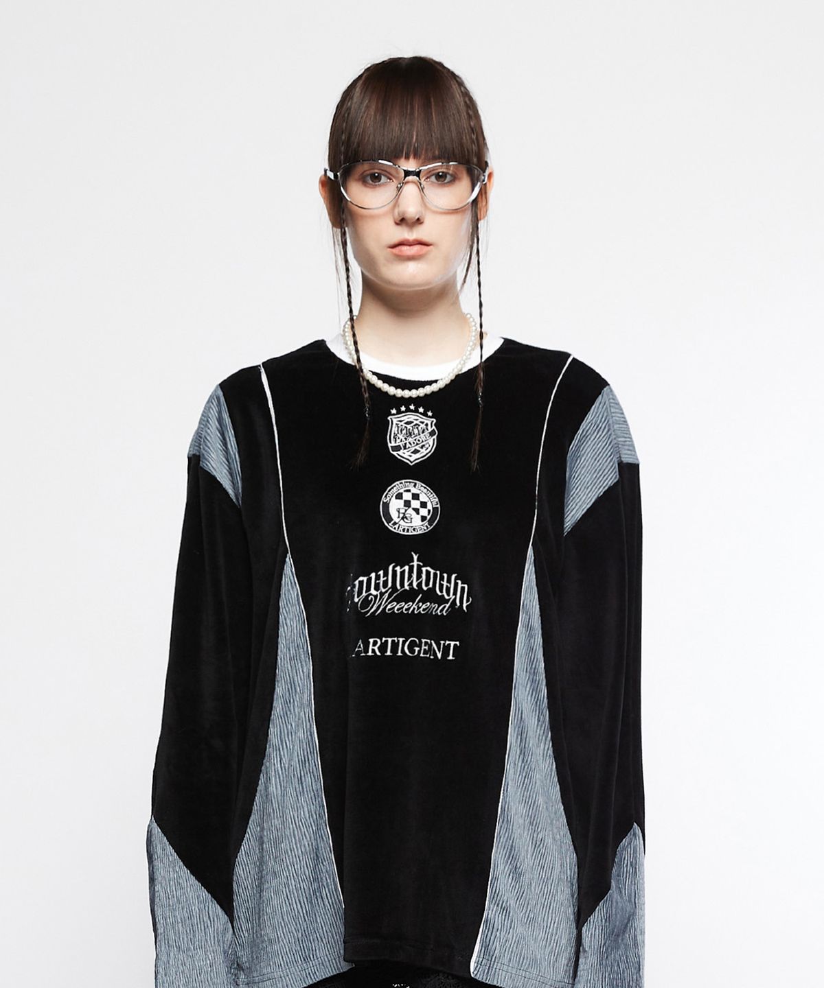 라티젠(LARTIGENT) L7 BLOCK VELOUR TOP(BLACK)