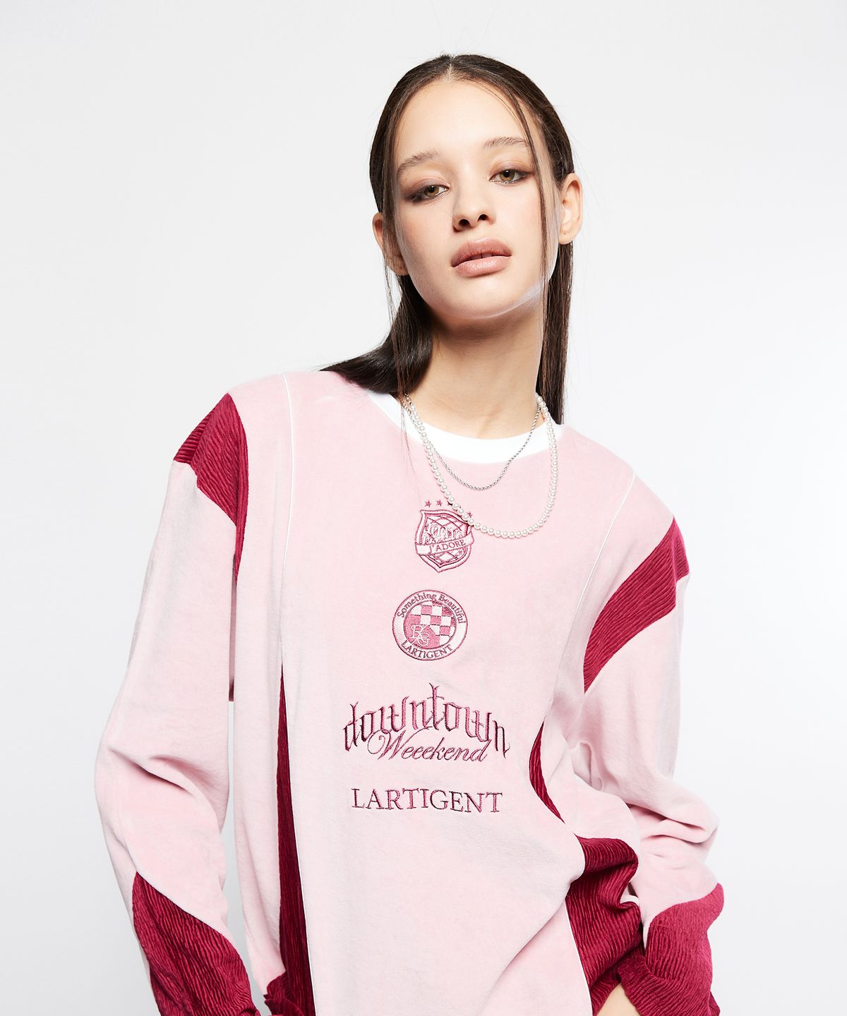 라티젠(LARTIGENT) L7 BLOCK VELOUR TOP(PINK)