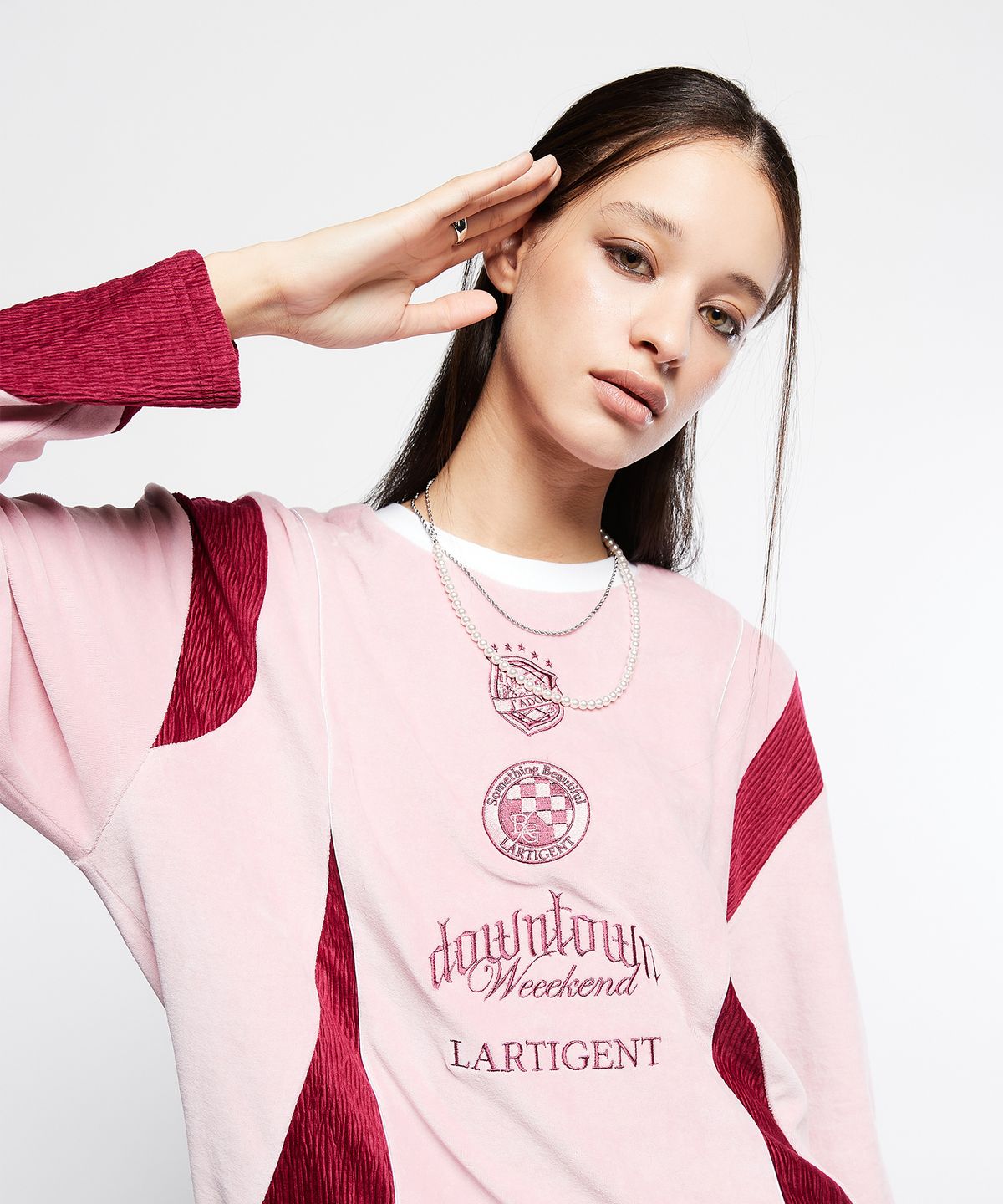 라티젠(LARTIGENT) L7 BLOCK VELOUR TOP(PINK)
