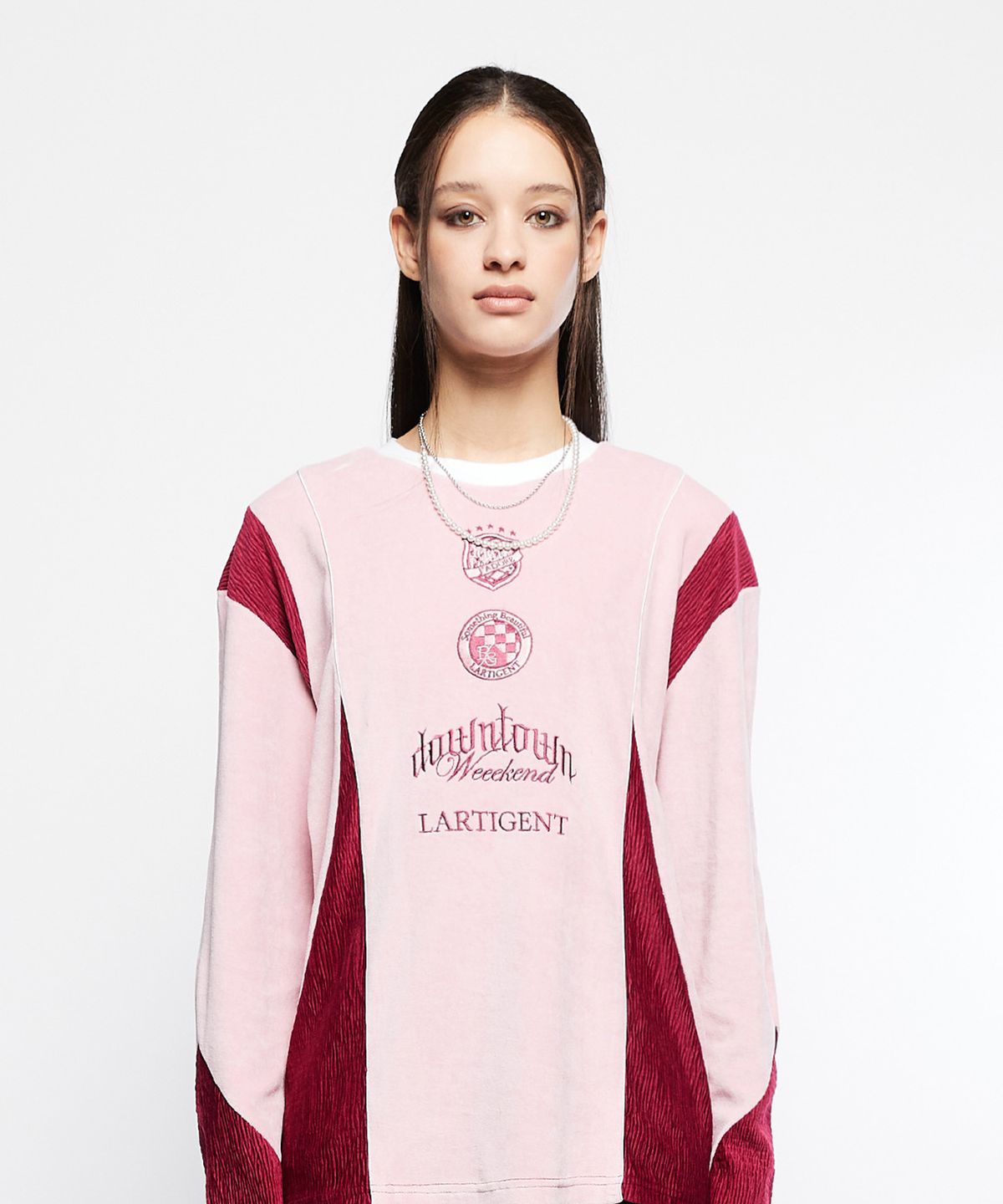 라티젠(LARTIGENT) L7 BLOCK VELOUR TOP(PINK)