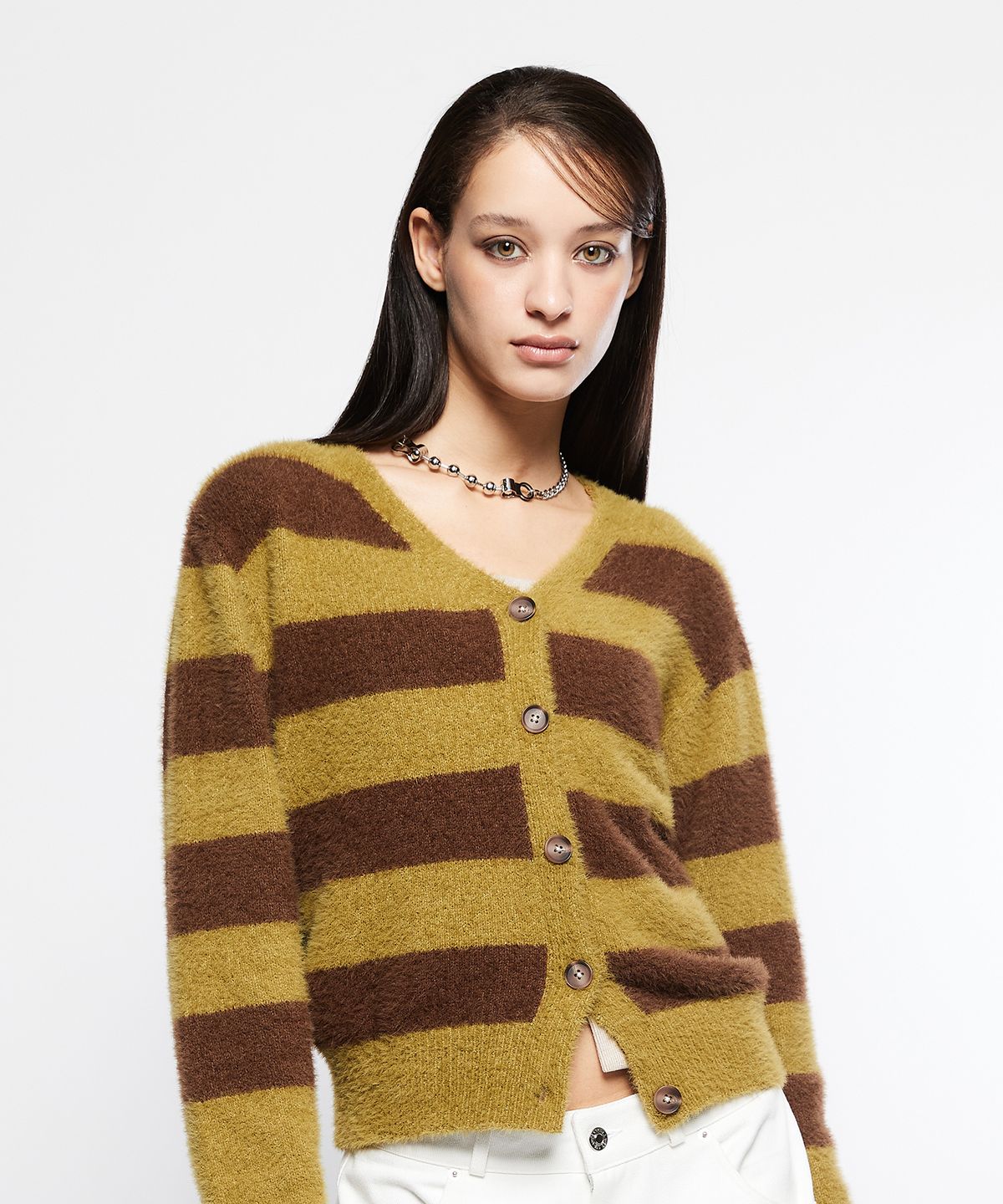 라티젠(LARTIGENT) L7 STRIPED CARDIGAN(KHAKI)