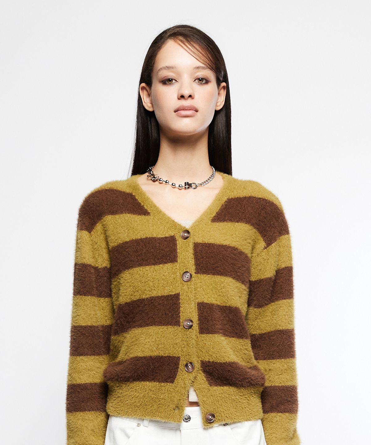 라티젠(LARTIGENT) L7 STRIPED CARDIGAN(KHAKI)