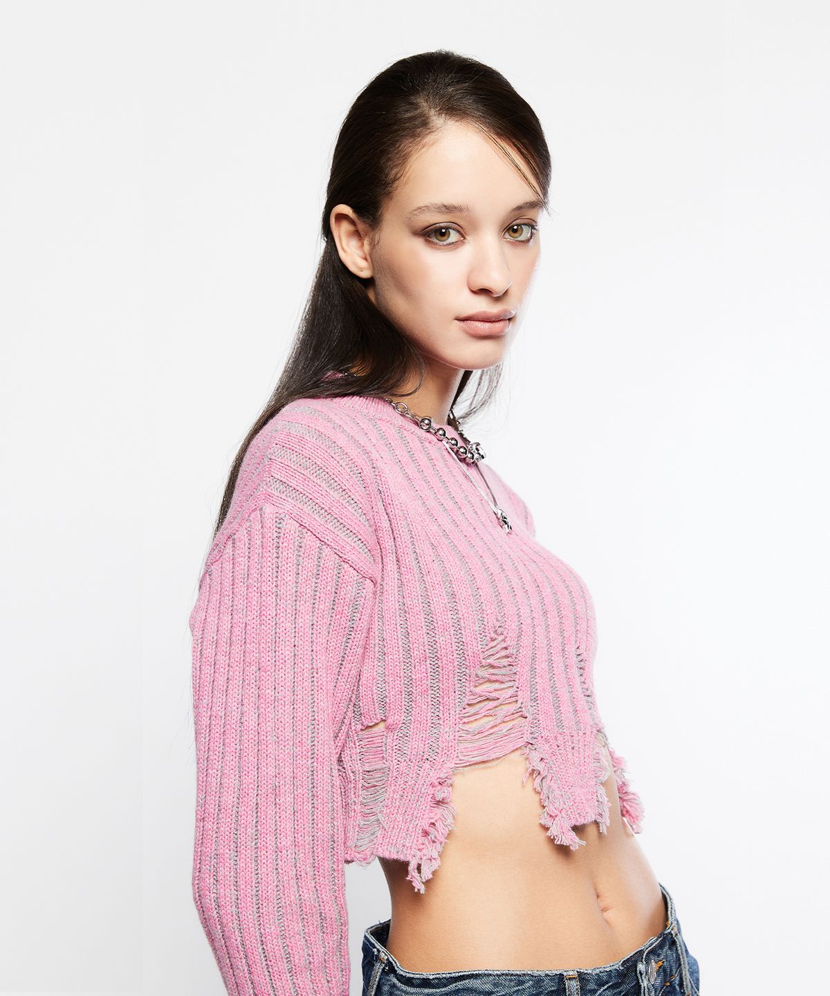 라티젠(LARTIGENT) L7 CROP DAMAGE KNIT(PINK)