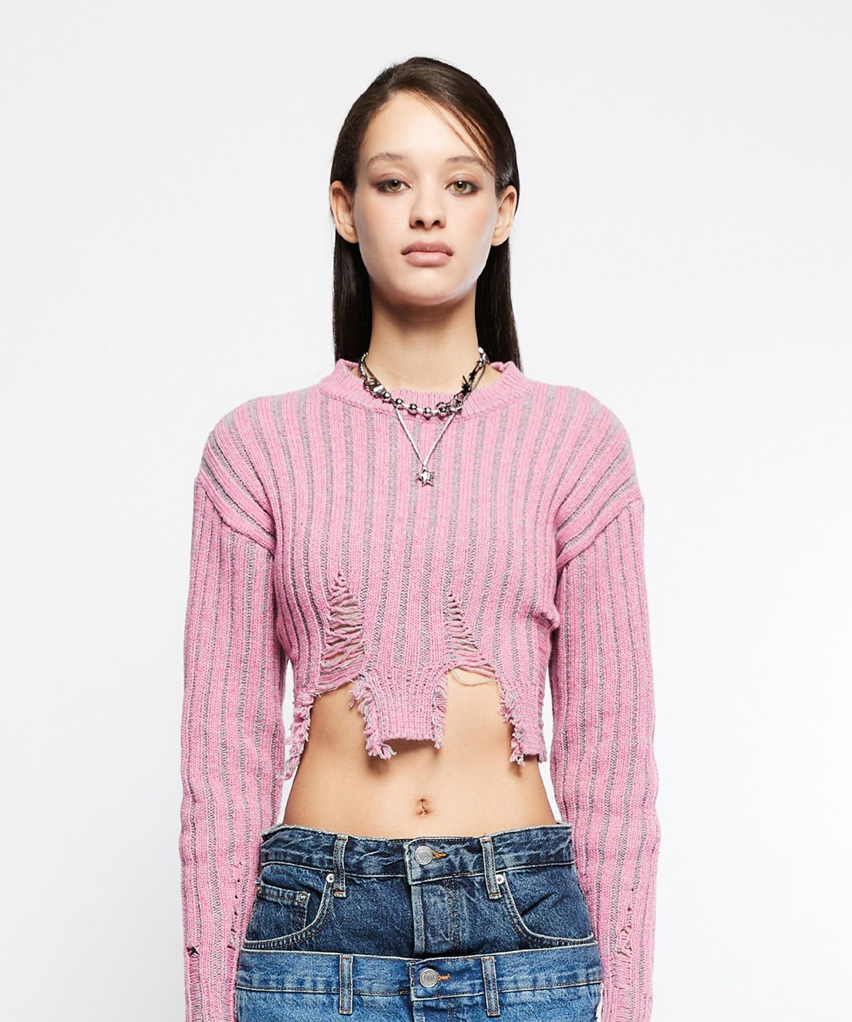 라티젠(LARTIGENT) L7 CROP DAMAGE KNIT(PINK)