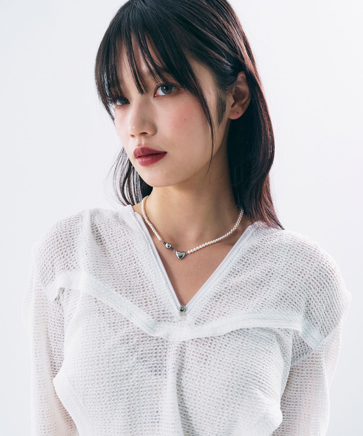센티멍(SENTIMENTS) NO.435 [SILVER] HEART PEARL NECKLACE