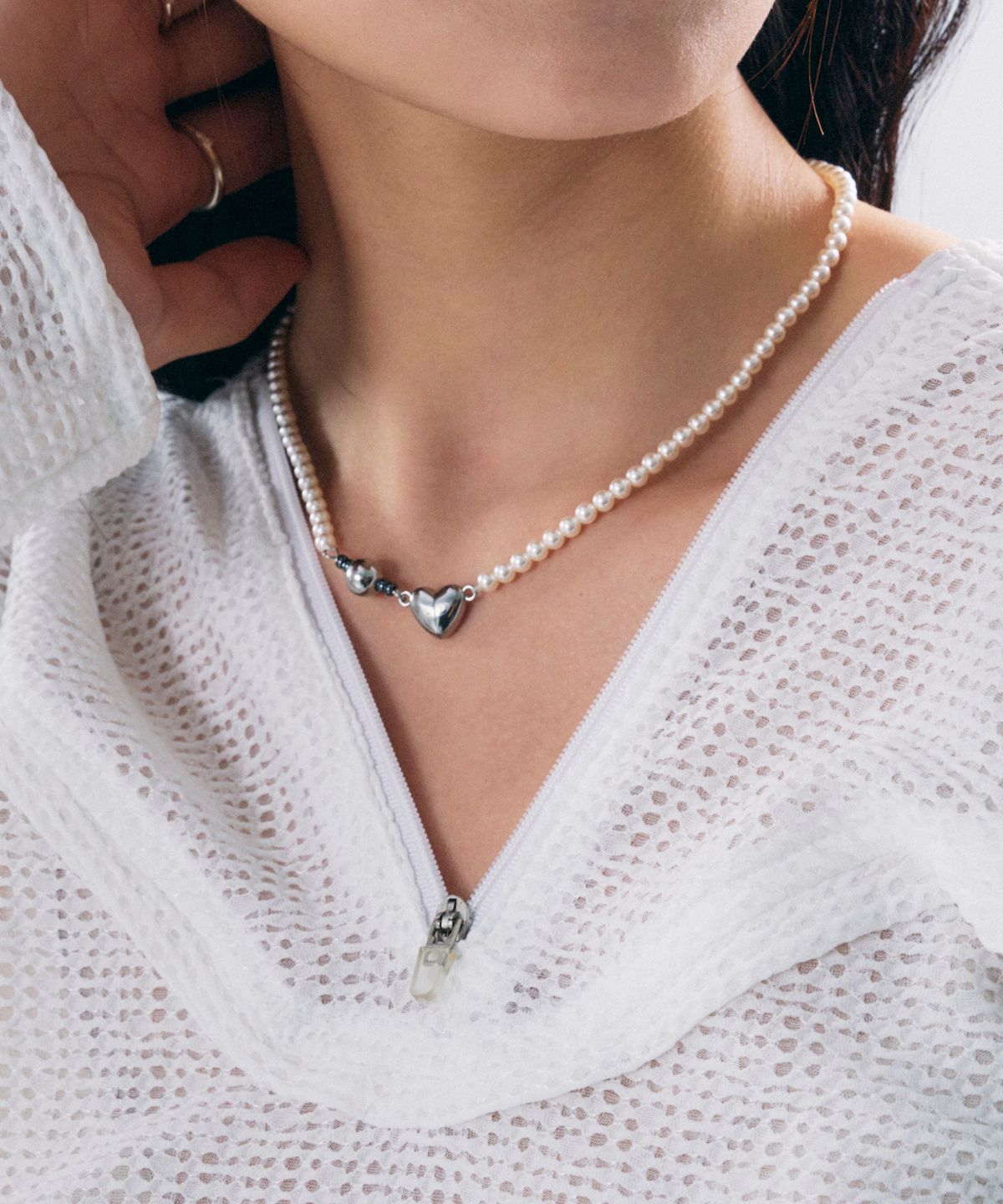 센티멍(SENTIMENTS) NO.435 [SILVER] HEART PEARL NECKLACE