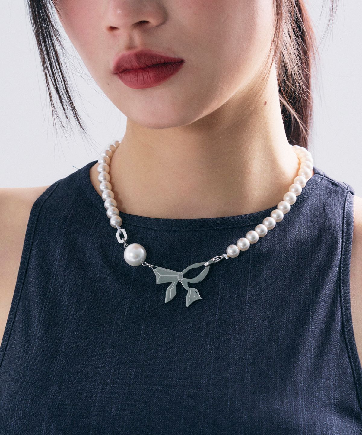 센티멍(SENTIMENTS) NO.437  PEARL RIBBON NECKLACE