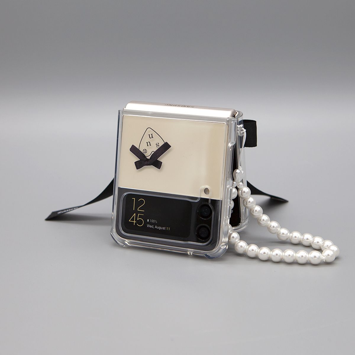 세컨드유니크네임(SECOND UNIQUE NAME) SUN CASE CLEAR BALLET RIBBON BLACK (Z FLIP)