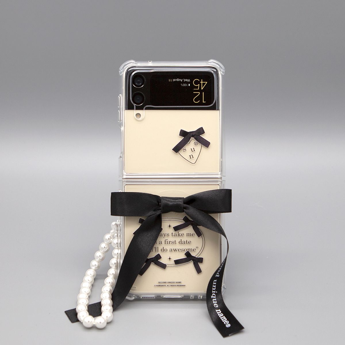 세컨드유니크네임(SECOND UNIQUE NAME) SUN CASE CLEAR BALLET RIBBON BLACK (Z FLIP)