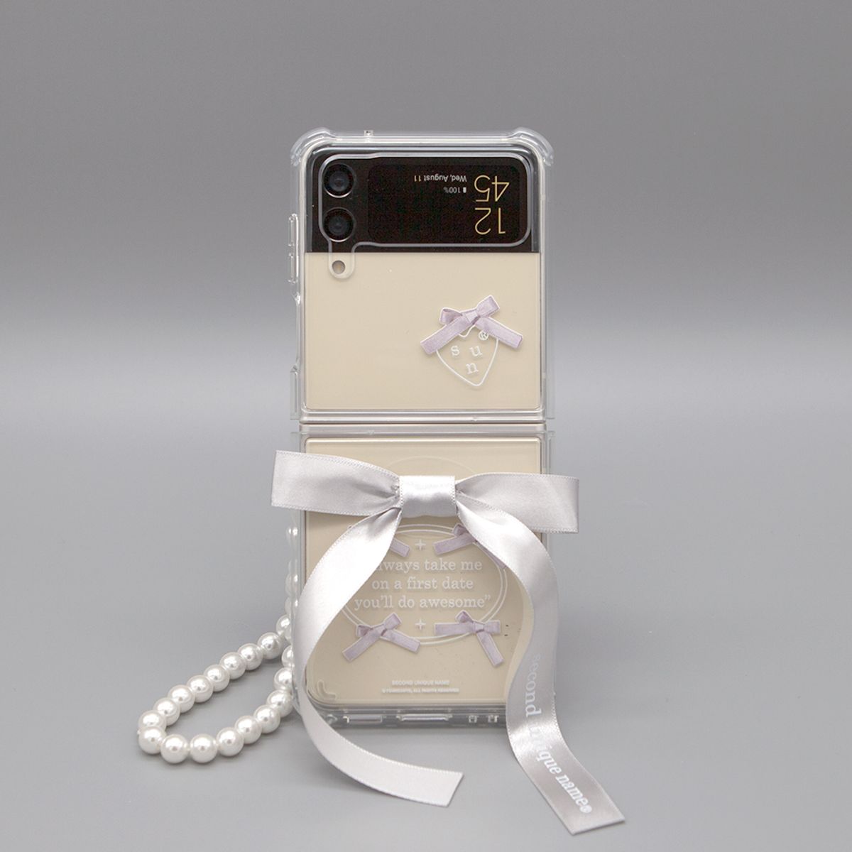 세컨드유니크네임(SECOND UNIQUE NAME) SUN CASE CLEAR BALLET RIBBON SILVER (Z FLIP)