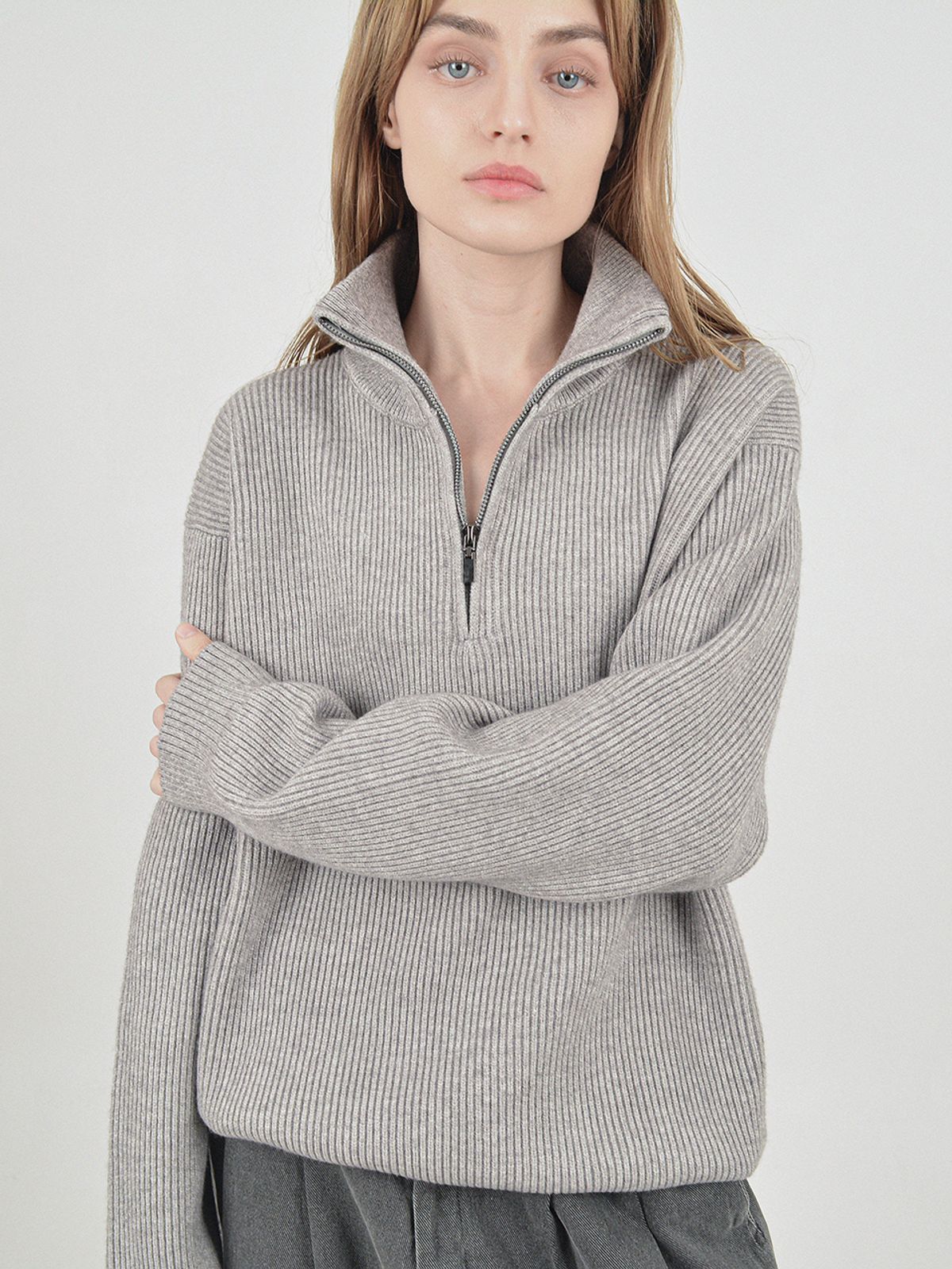 챈세스노이(CHANCE'S NOI) Modal Knit Half Zip-up (Gray)