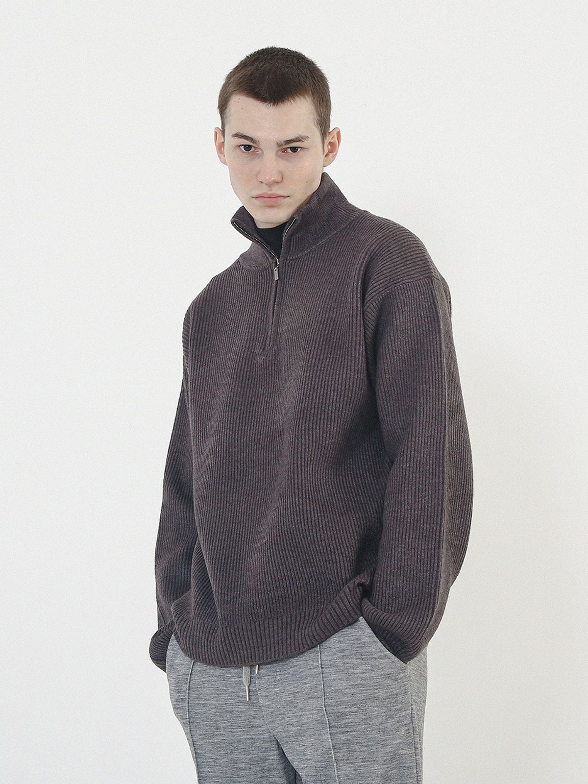 챈세스노이(CHANCE'S NOI) Modal Knit Half Zip-up (Charcoal)