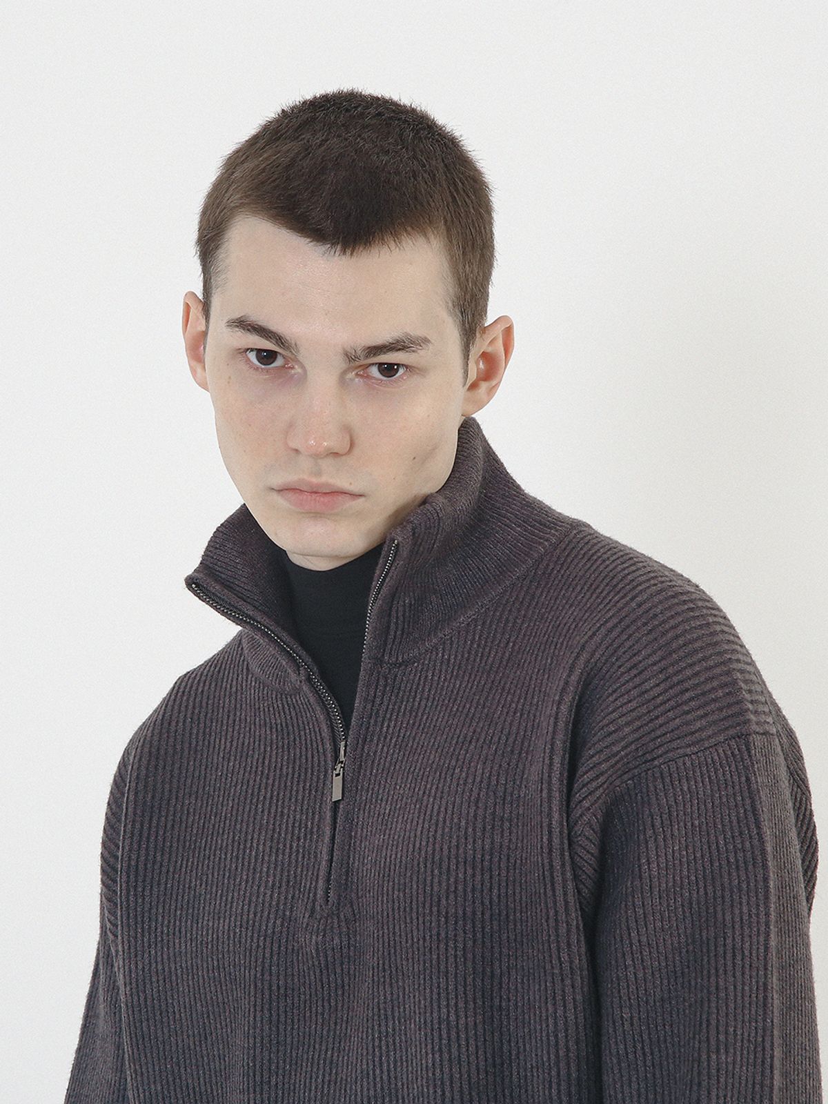 챈세스노이(CHANCE'S NOI) Modal Knit Half Zip-up (Charcoal)