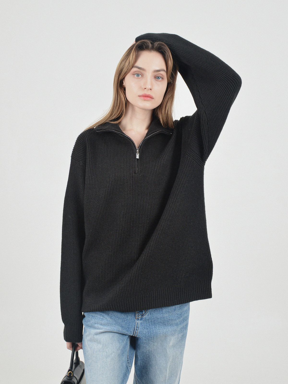 챈세스노이(CHANCE'S NOI) Modal Knit Half Zip-up (Black)
