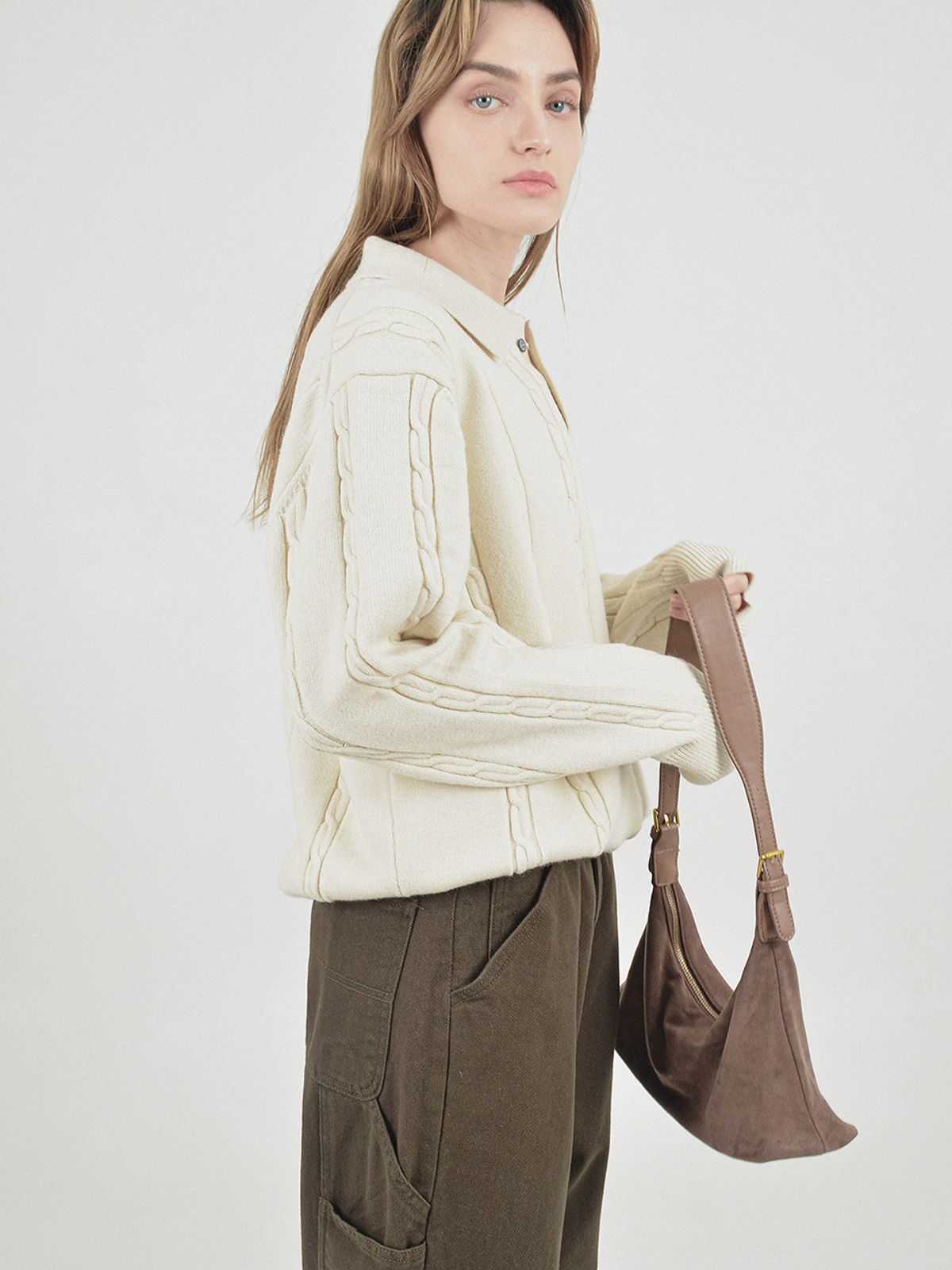 챈세스노이(CHANCE'S NOI) Modal Cable Collar Knit (Cream)