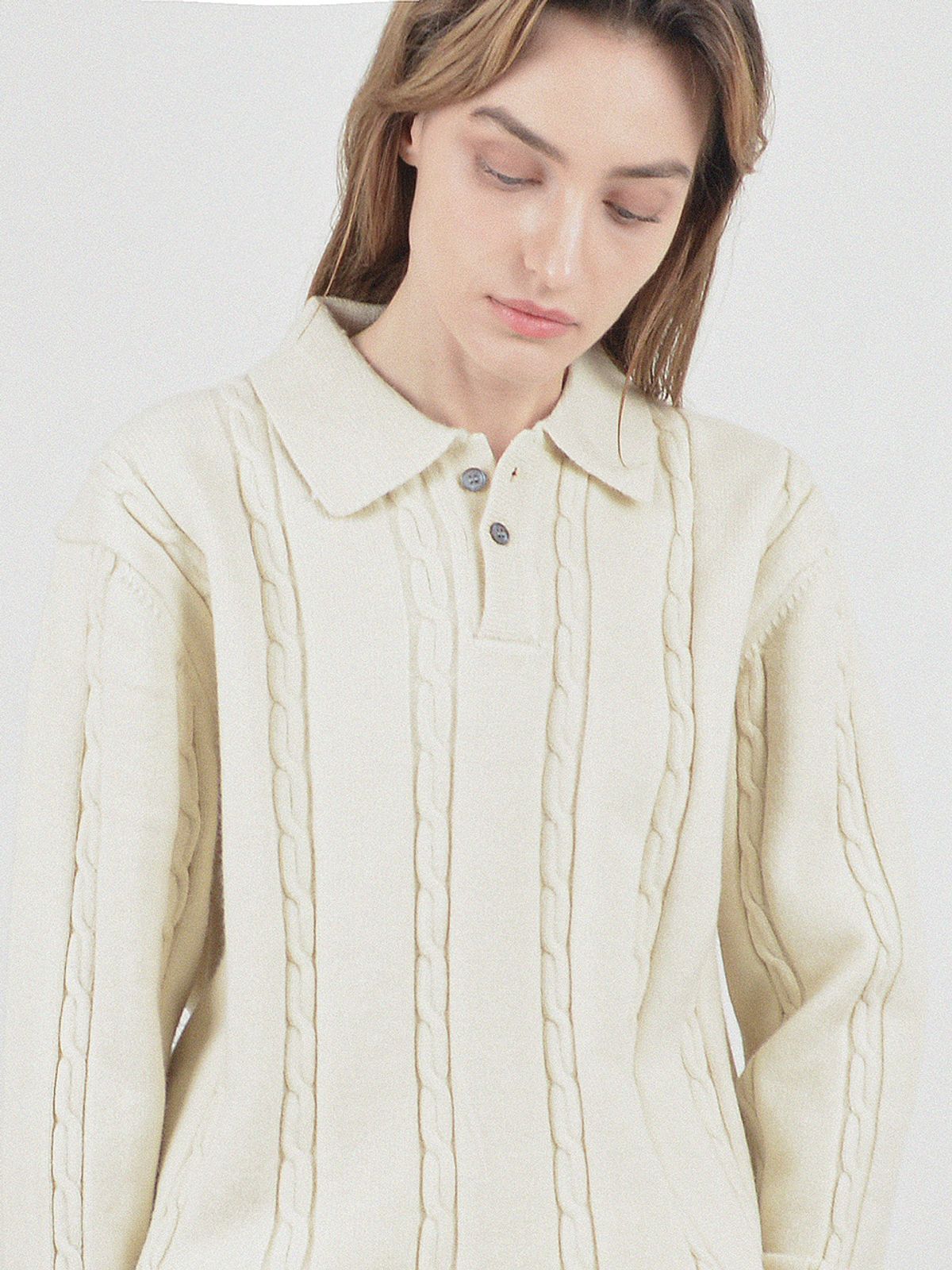 챈세스노이(CHANCE'S NOI) Modal Cable Collar Knit (Cream)