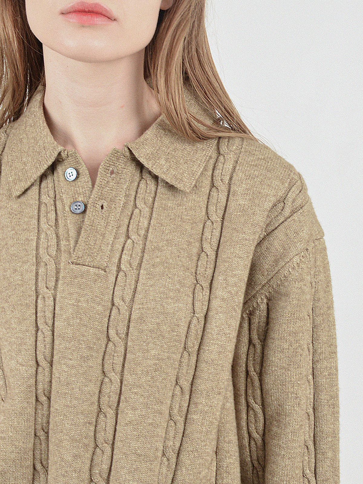 챈세스노이(CHANCE'S NOI) Modal Cable Collar Knit (Oatmeal)