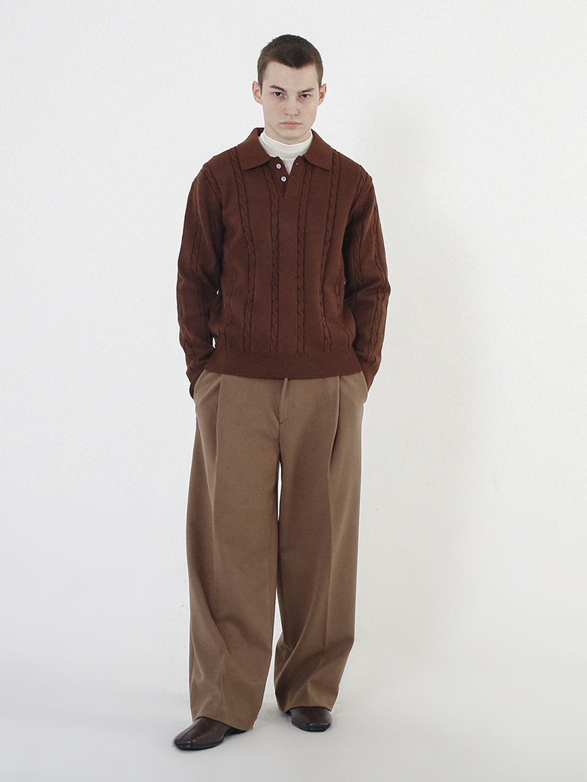 챈세스노이(CHANCE'S NOI) Modal Cable Collar Knit (Brown)