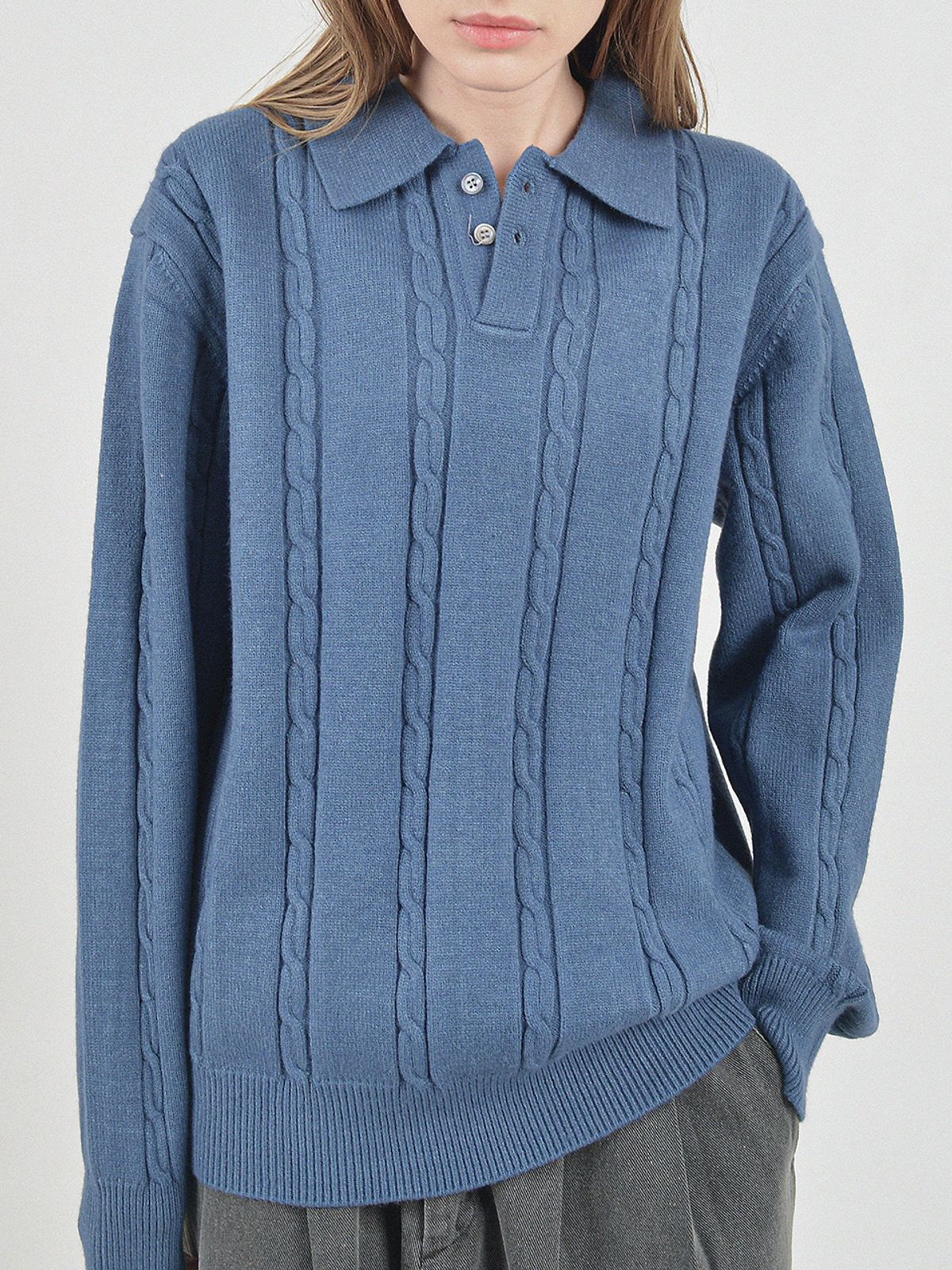 챈세스노이(CHANCE'S NOI) Modal Cable Collar Knit (Blue)