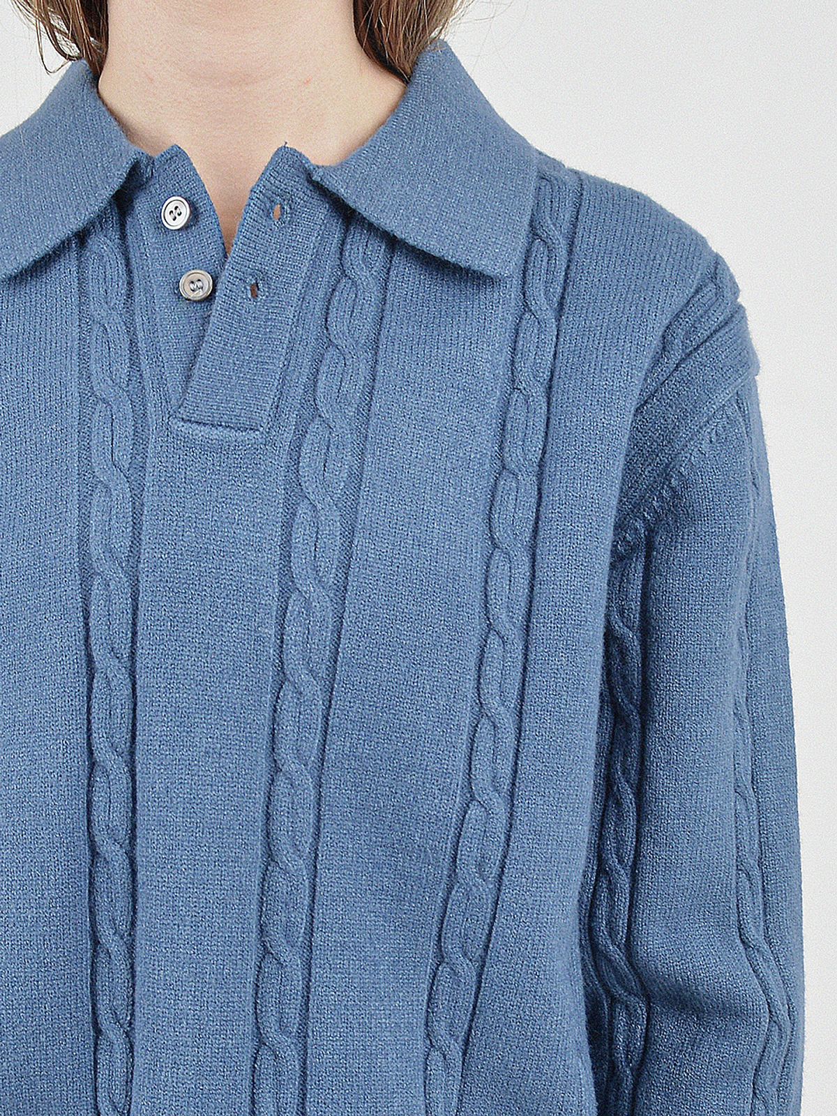 챈세스노이(CHANCE'S NOI) Modal Cable Collar Knit (Blue)