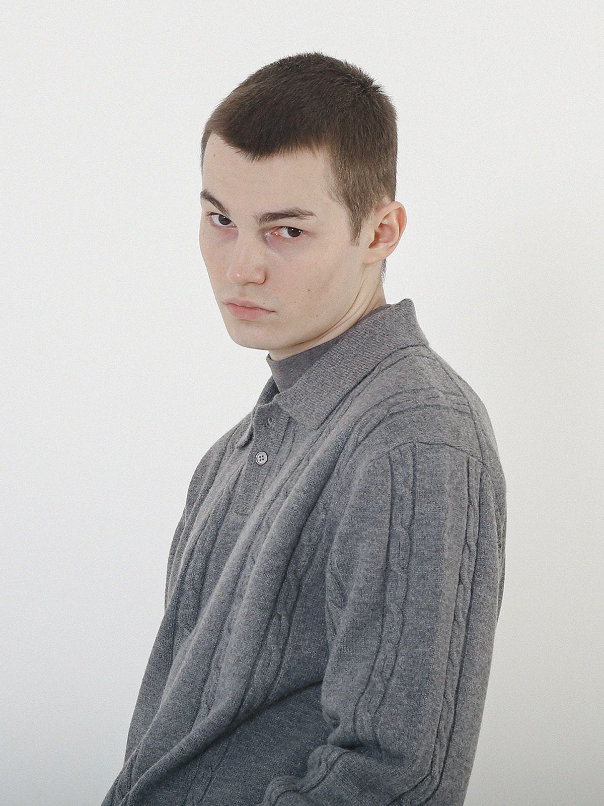 챈세스노이(CHANCE'S NOI) Modal Cable Collar Knit (Charcoal)