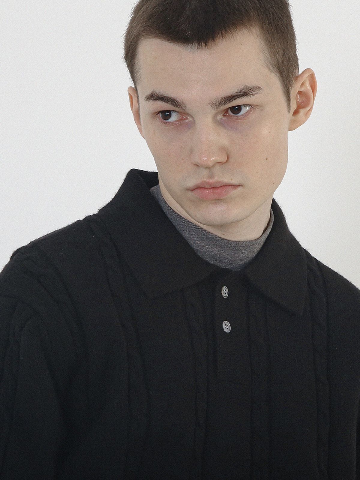 챈세스노이(CHANCE'S NOI) Modal Cable Collar Knit (Black)