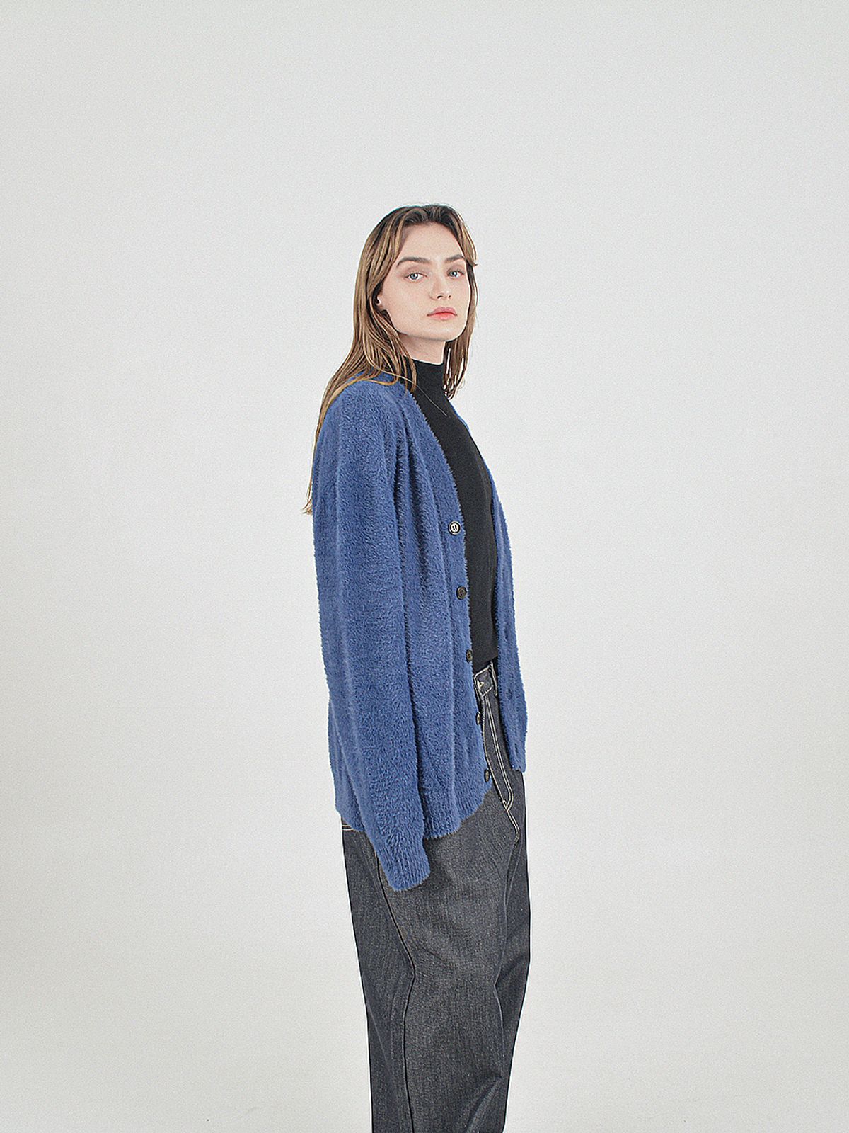 챈세스노이(CHANCE'S NOI) Boocle Angora Cardigan (Blue)