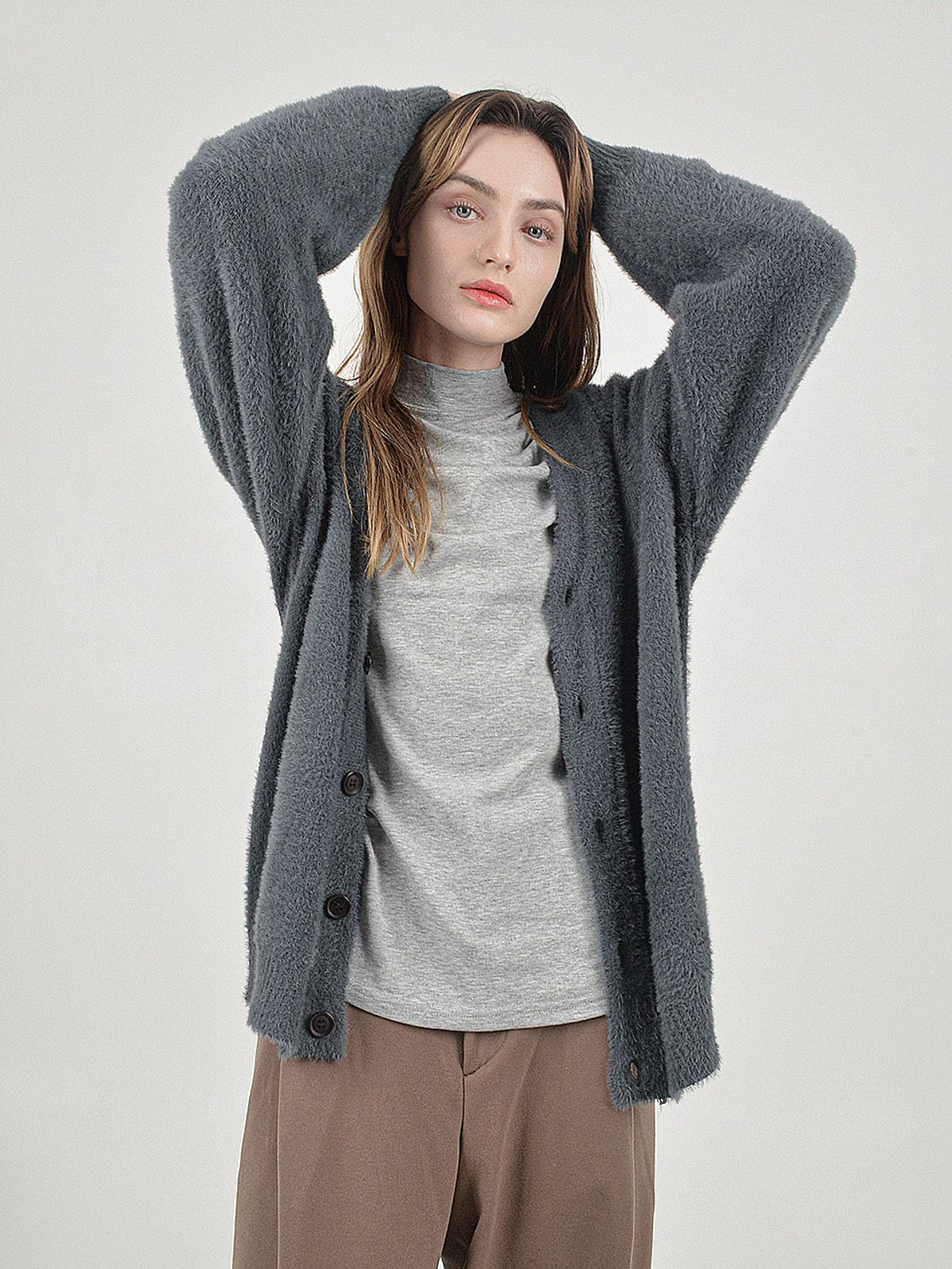 챈세스노이(CHANCE'S NOI) Boocle Angora Cardigan (Charcoal)