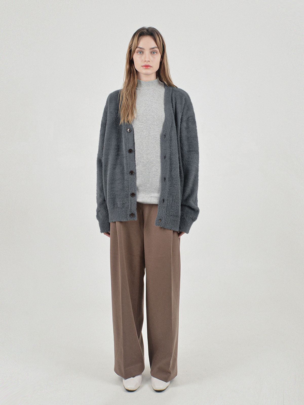 챈세스노이(CHANCE'S NOI) Boocle Angora Cardigan (Charcoal)