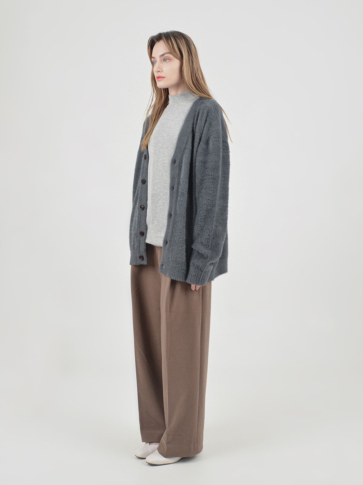 챈세스노이(CHANCE'S NOI) Boocle Angora Cardigan (Charcoal)