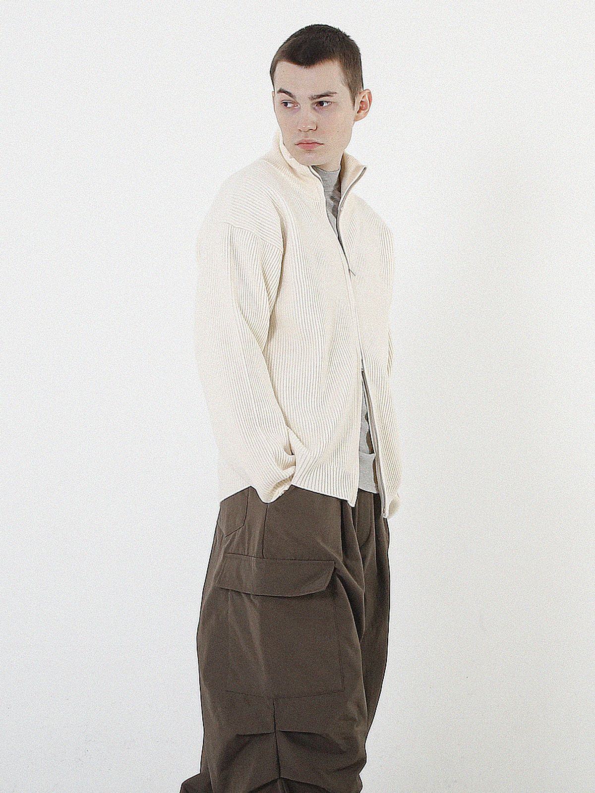챈세스노이(CHANCE'S NOI) Modal Knit Zip-up Cardigan (Cream)