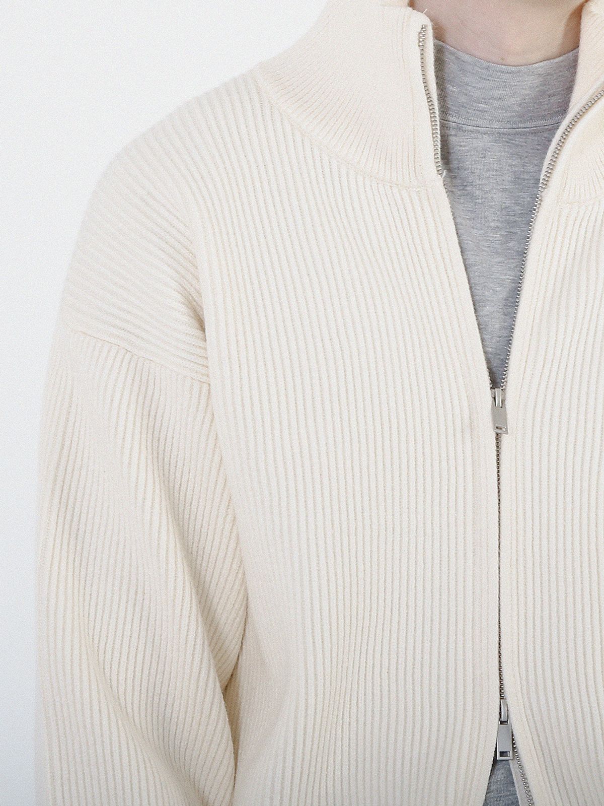 챈세스노이(CHANCE'S NOI) Modal Knit Zip-up Cardigan (Cream)