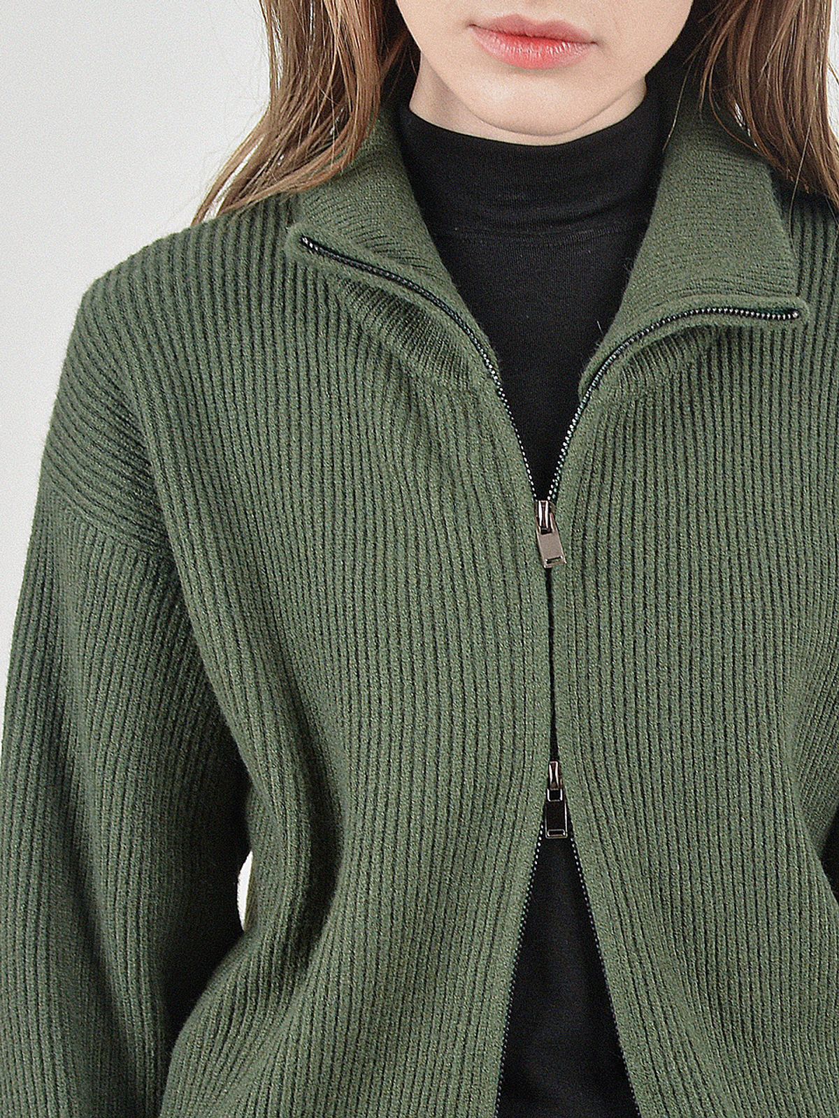 챈세스노이(CHANCE'S NOI) Modal Knit Zip-up Cardigan (Green)