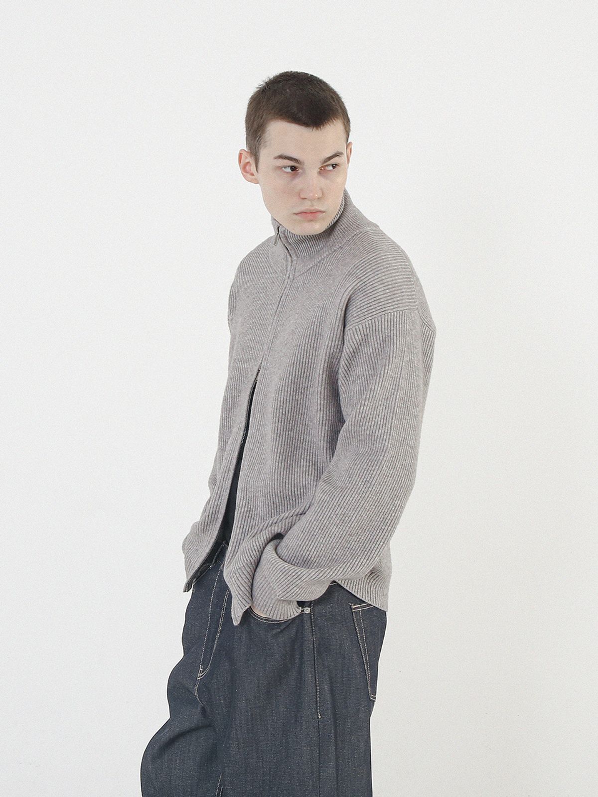 챈세스노이(CHANCE'S NOI) Modal Knit Zip-up Cardigan (Gray)