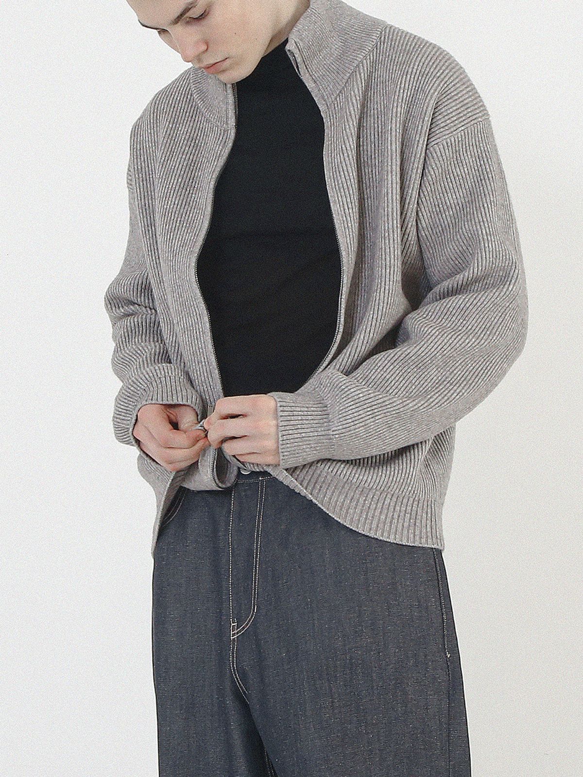 챈세스노이(CHANCE'S NOI) Modal Knit Zip-up Cardigan (Gray)
