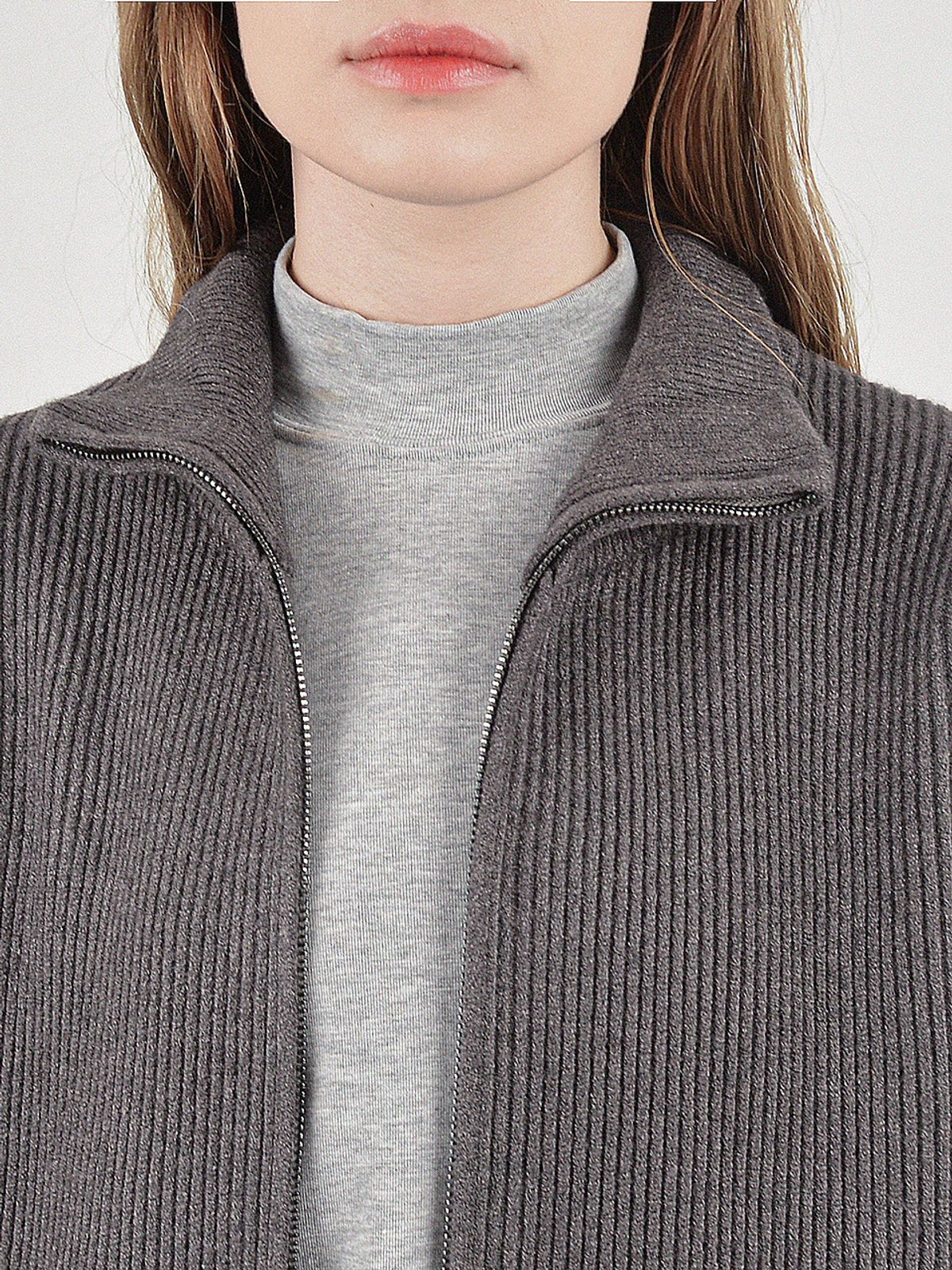 챈세스노이(CHANCE'S NOI) Modal Knit Zip-up Cardigan (Charcoal)