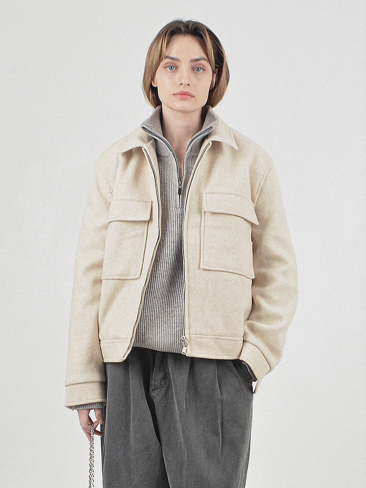 챈세스노이(CHANCE'S NOI) Chester Wool Trucker Jacket (Ivory)