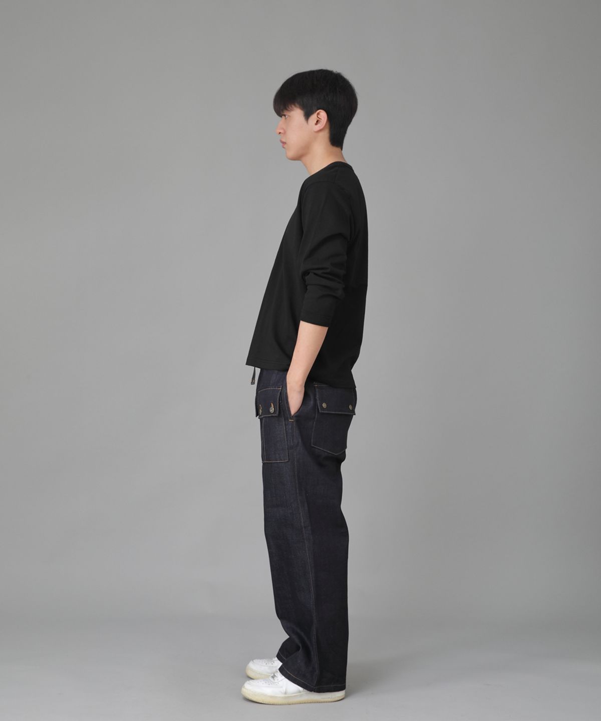 세인트크루(SAINTCREW) EX와이드 더블버튼 카고팬츠 EDC-345 데님 내추럴인디고