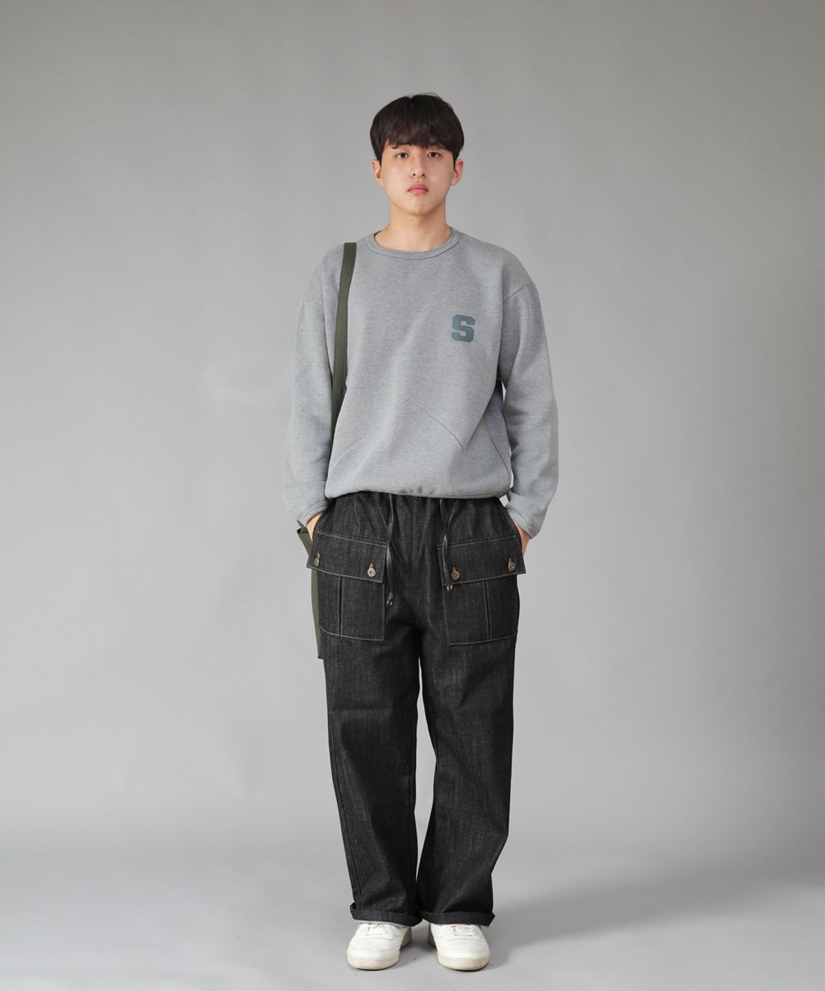 세인트크루(SAINTCREW) EX와이드 더블버튼 카고팬츠 EDC-345 데님 블랙