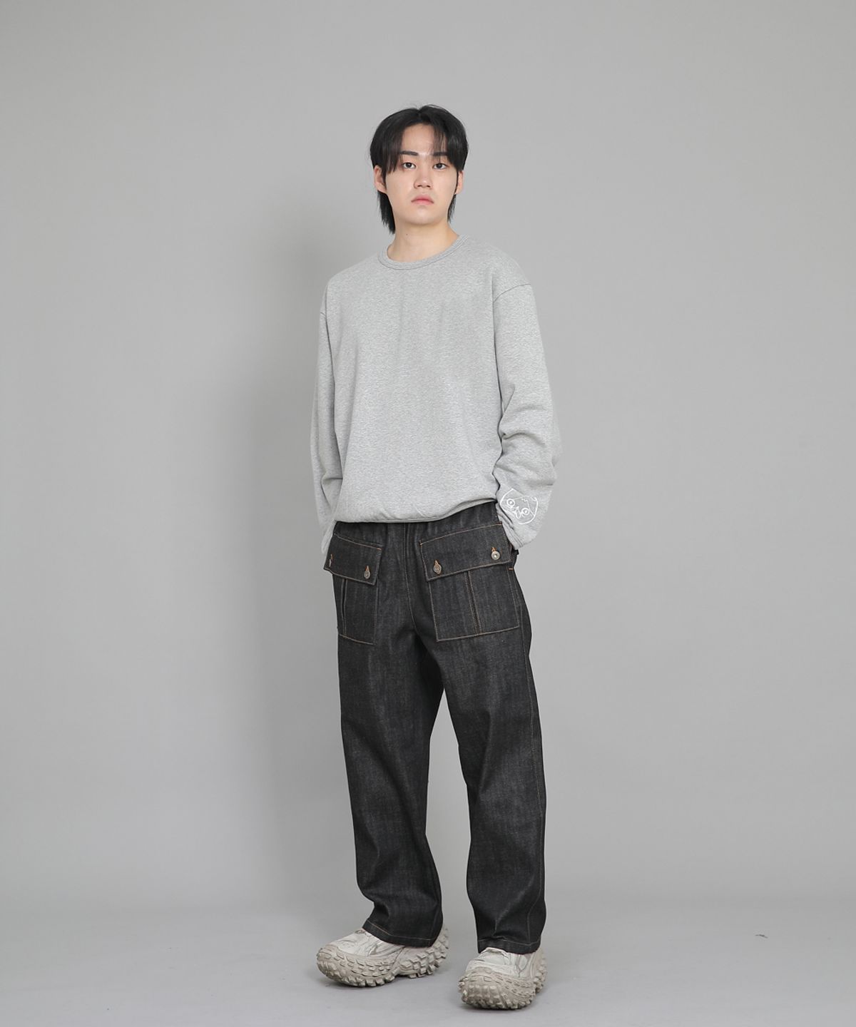 세인트크루(SAINTCREW) EX와이드 더블버튼 카고팬츠 EDC-345 데님 블랙