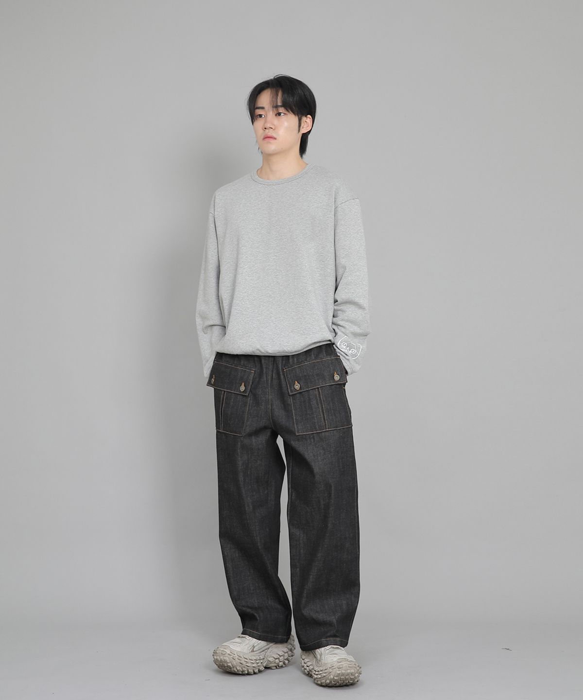 세인트크루(SAINTCREW) EX와이드 더블버튼 카고팬츠 EDC-345 데님 블랙
