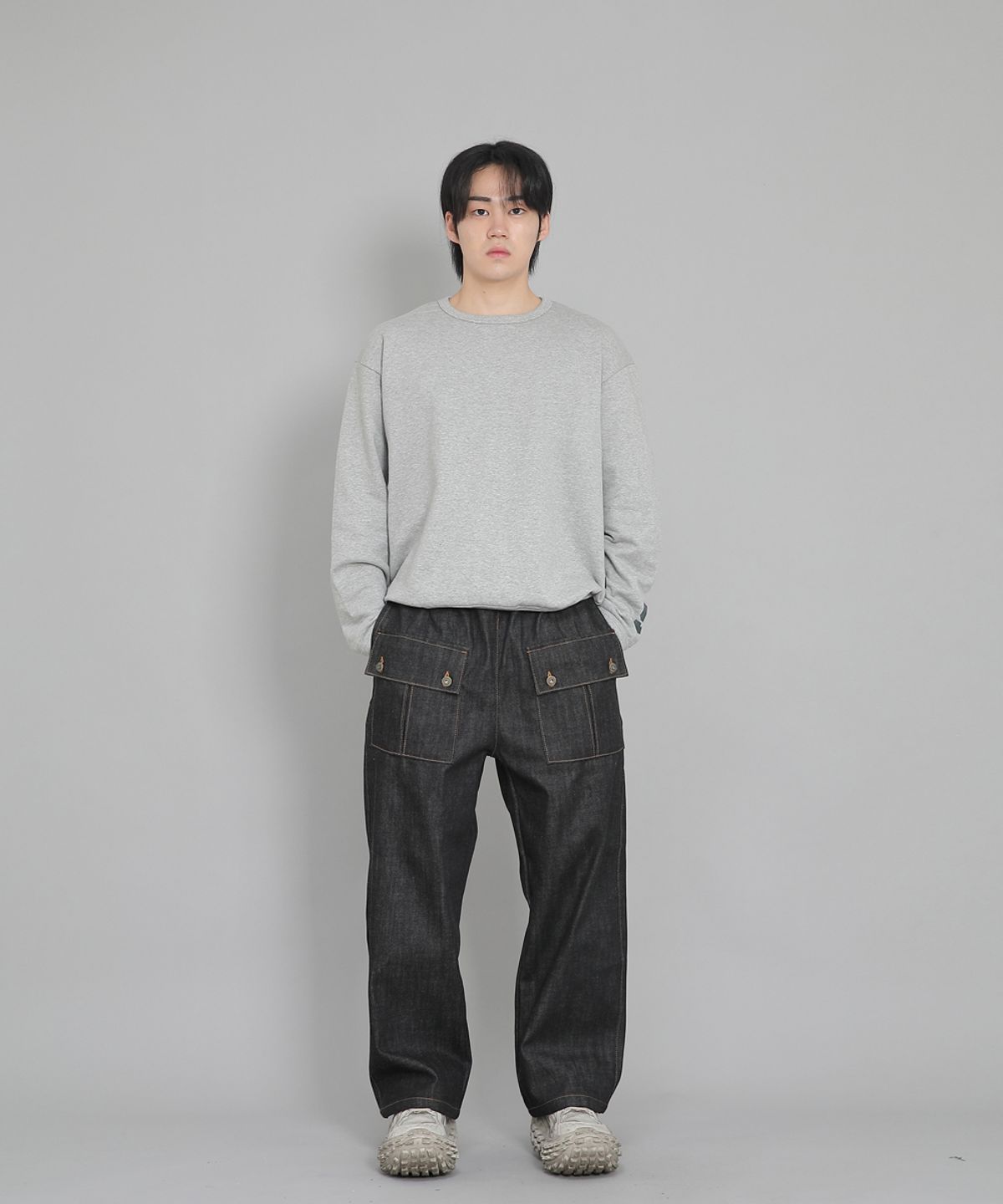 세인트크루(SAINTCREW) EX와이드 더블버튼 카고팬츠 EDC-345 데님 블랙