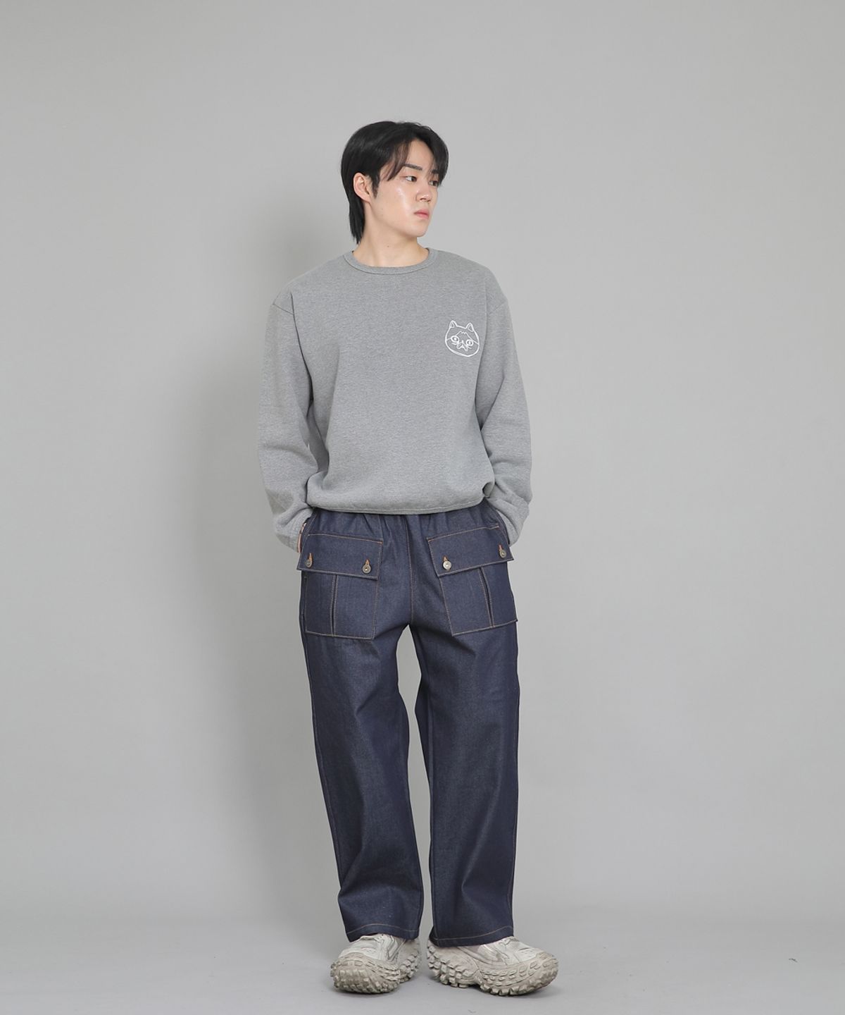 세인트크루(SAINTCREW) EX와이드 더블버튼 카고팬츠 EDC-345 데님 인디고
