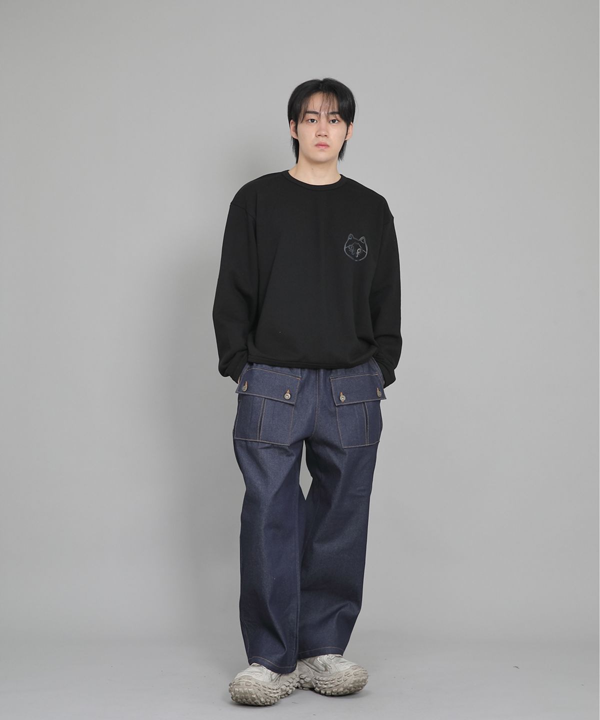 세인트크루(SAINTCREW) EX와이드 더블버튼 카고팬츠 EDC-345 데님 인디고