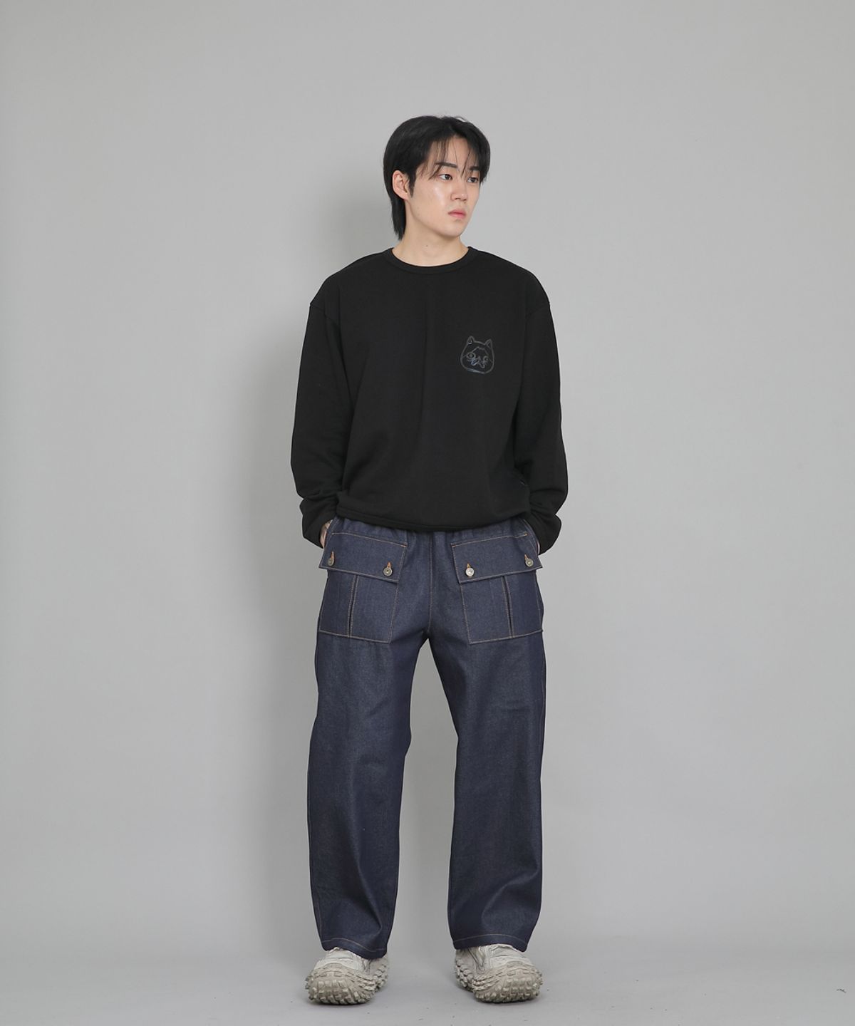 세인트크루(SAINTCREW) EX와이드 더블버튼 카고팬츠 EDC-345 데님 인디고
