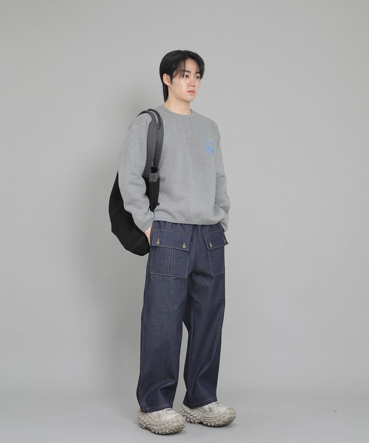 세인트크루(SAINTCREW) EX와이드 더블버튼 카고팬츠 EDC-345 데님 인디고