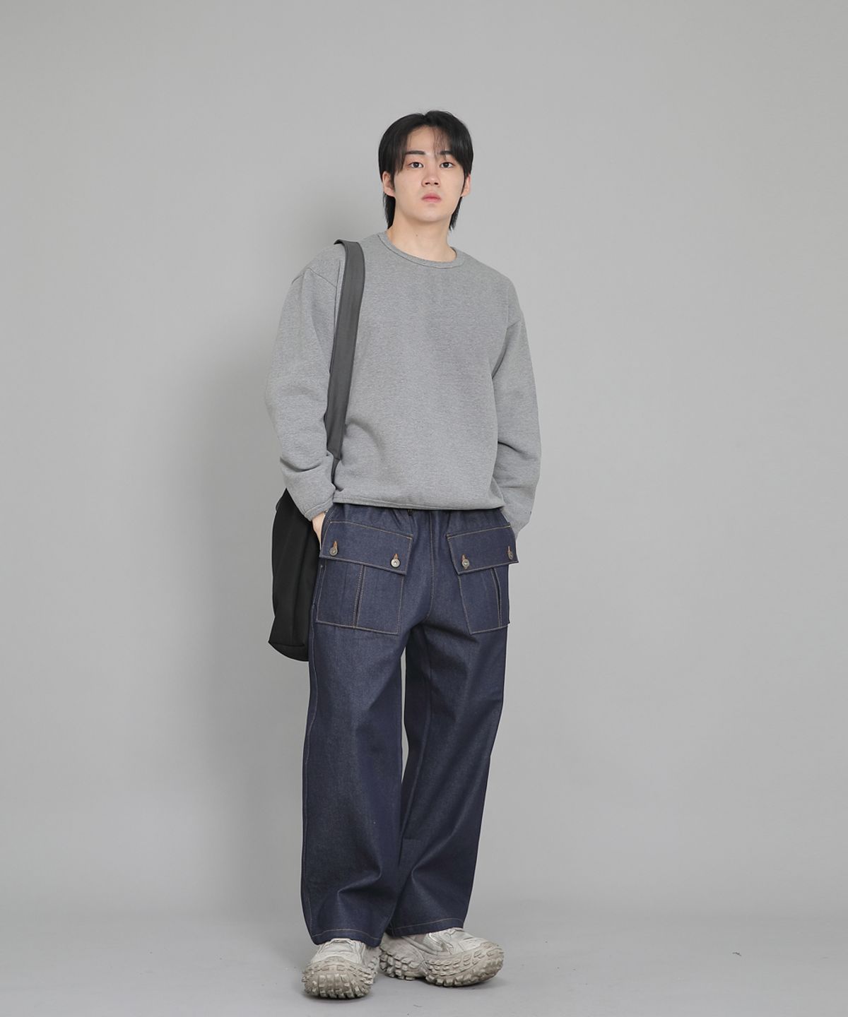 세인트크루(SAINTCREW) EX와이드 더블버튼 카고팬츠 EDC-345 데님 인디고
